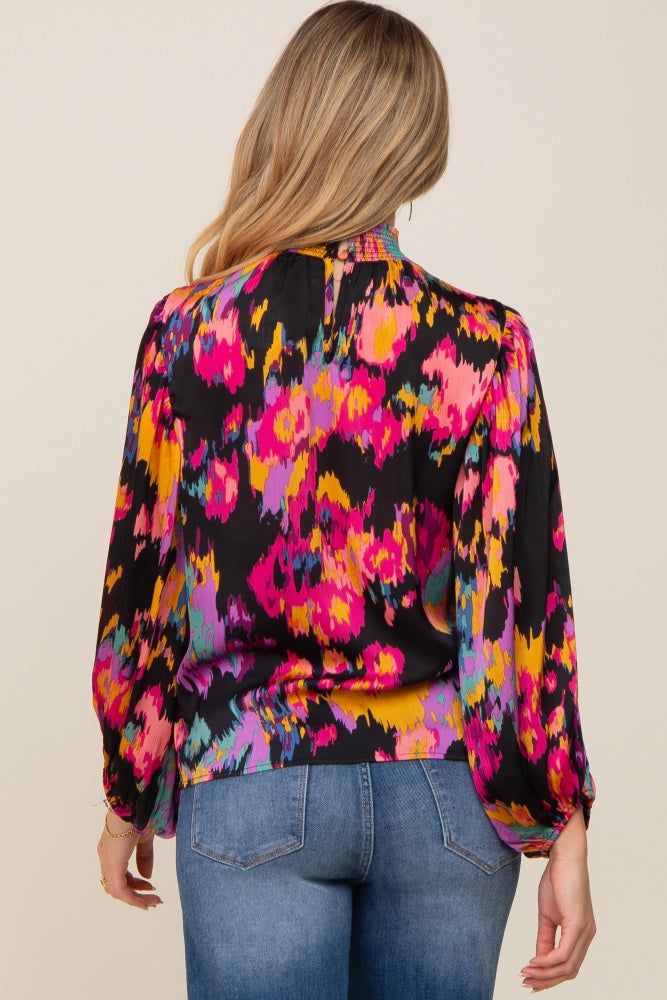 Black Abstract Smocked Mock Neck Maternity Blouse sold by Pinkblush product image thumbnail 3