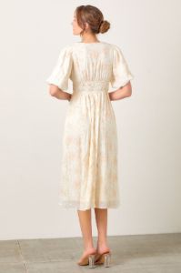 Ivory Taupe Floral Print Crinkle Midi Dress sold by Pinkblush