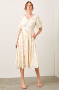 Ivory Taupe Floral Print Crinkle Midi Dress sold by Pinkblush