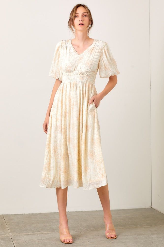 Ivory Taupe Floral Print Crinkle Midi Dress sold by Pinkblush product image thumbnail 2