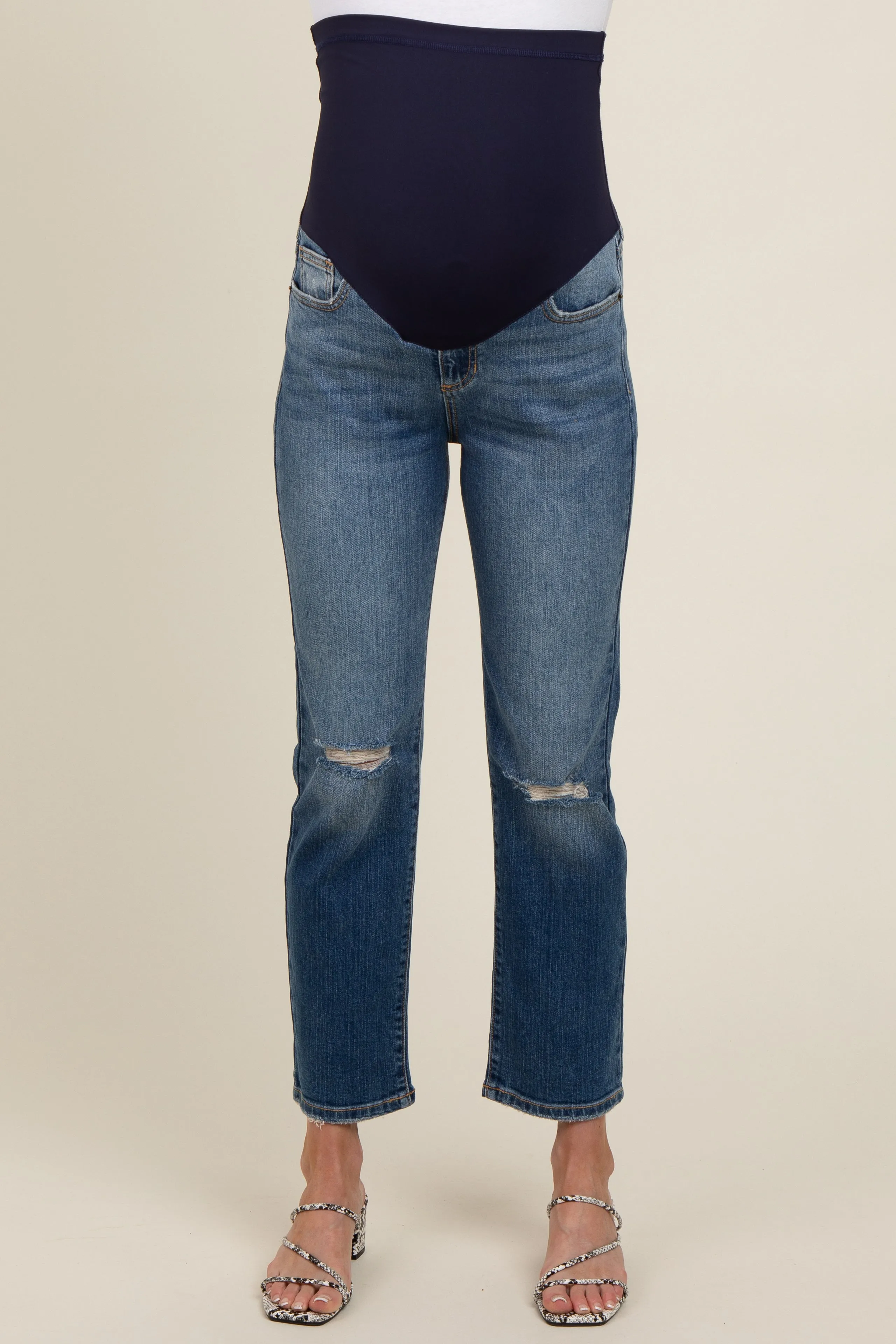 Blue Distressed Knee Slim Fit Maternity Jeans sold by Pinkblush product image thumbnail 3