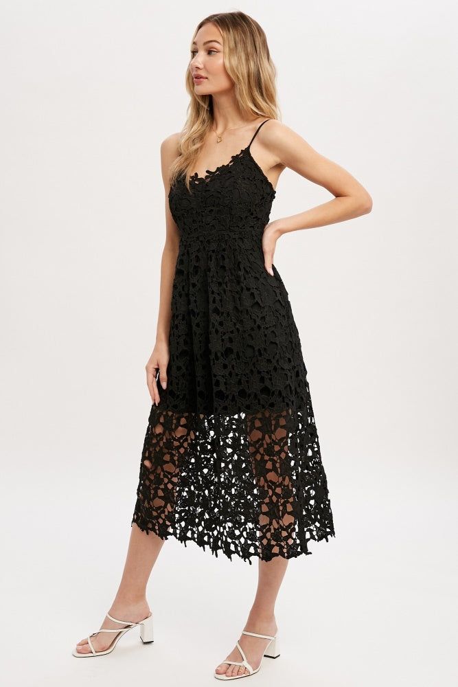 Black Crochet Lace Midi Dress sold by Pinkblush product image thumbnail 3