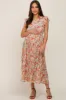 Mint Green Floral Chiffon Pleated Maternity Midi Dress sold by Pinkblush