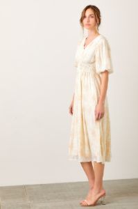 Ivory Taupe Floral Print Crinkle Midi Dress sold by Pinkblush