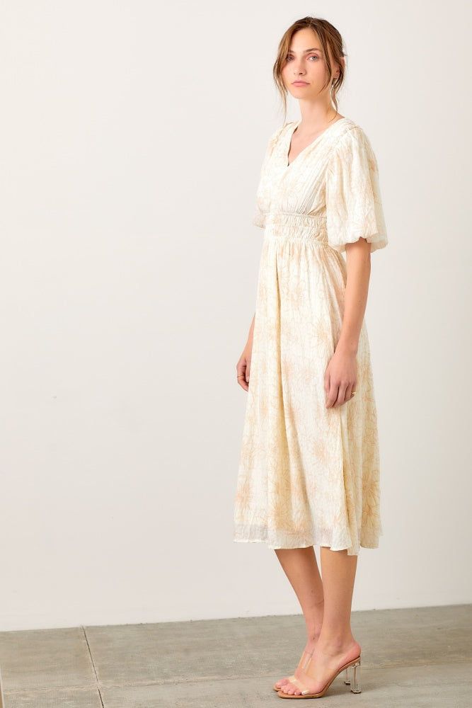 Ivory Taupe Floral Print Crinkle Midi Dress sold by Pinkblush product image thumbnail 3