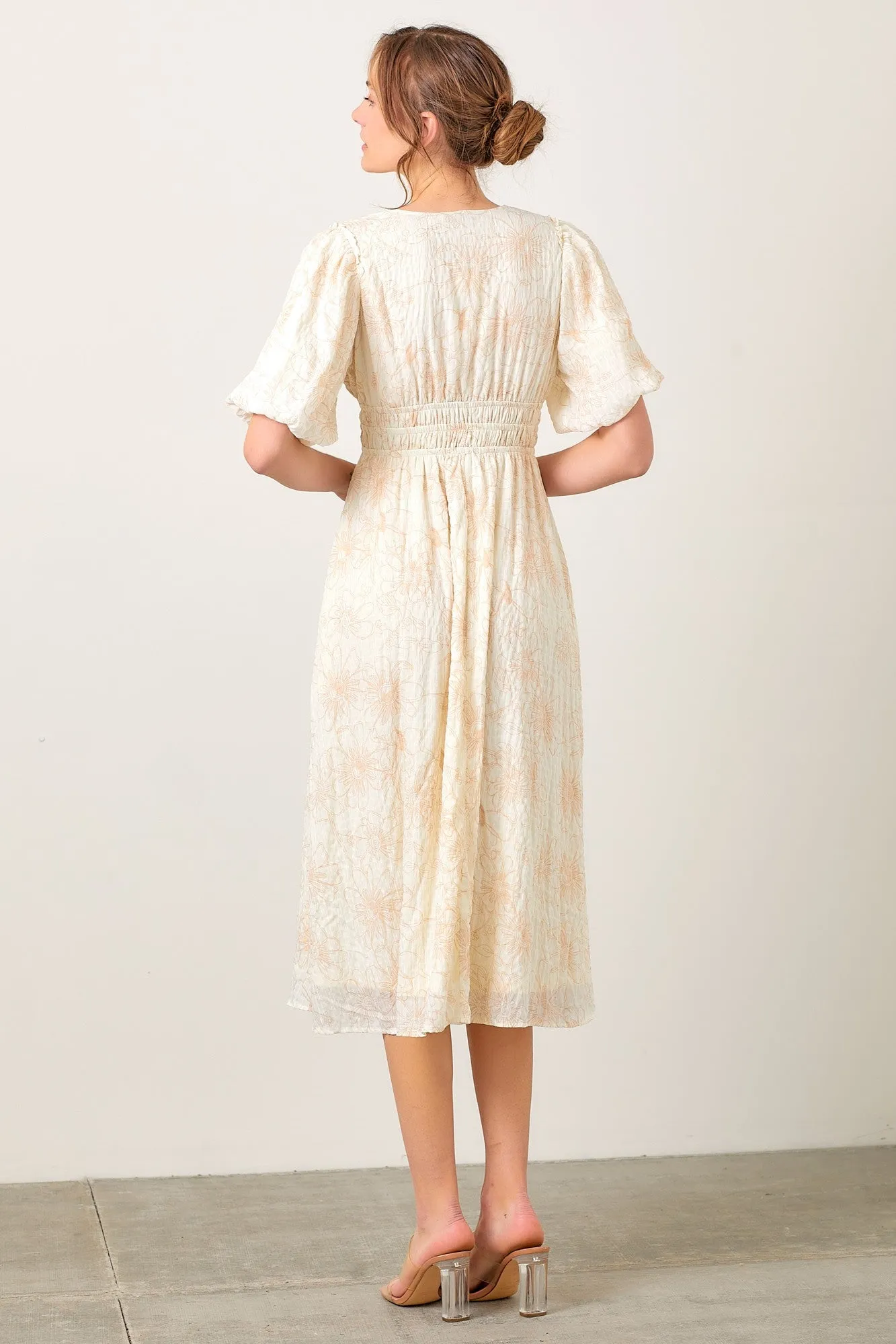 Cream Floral Smocked Waist Midi Dress sold by Pinkblush product image thumbnail 4