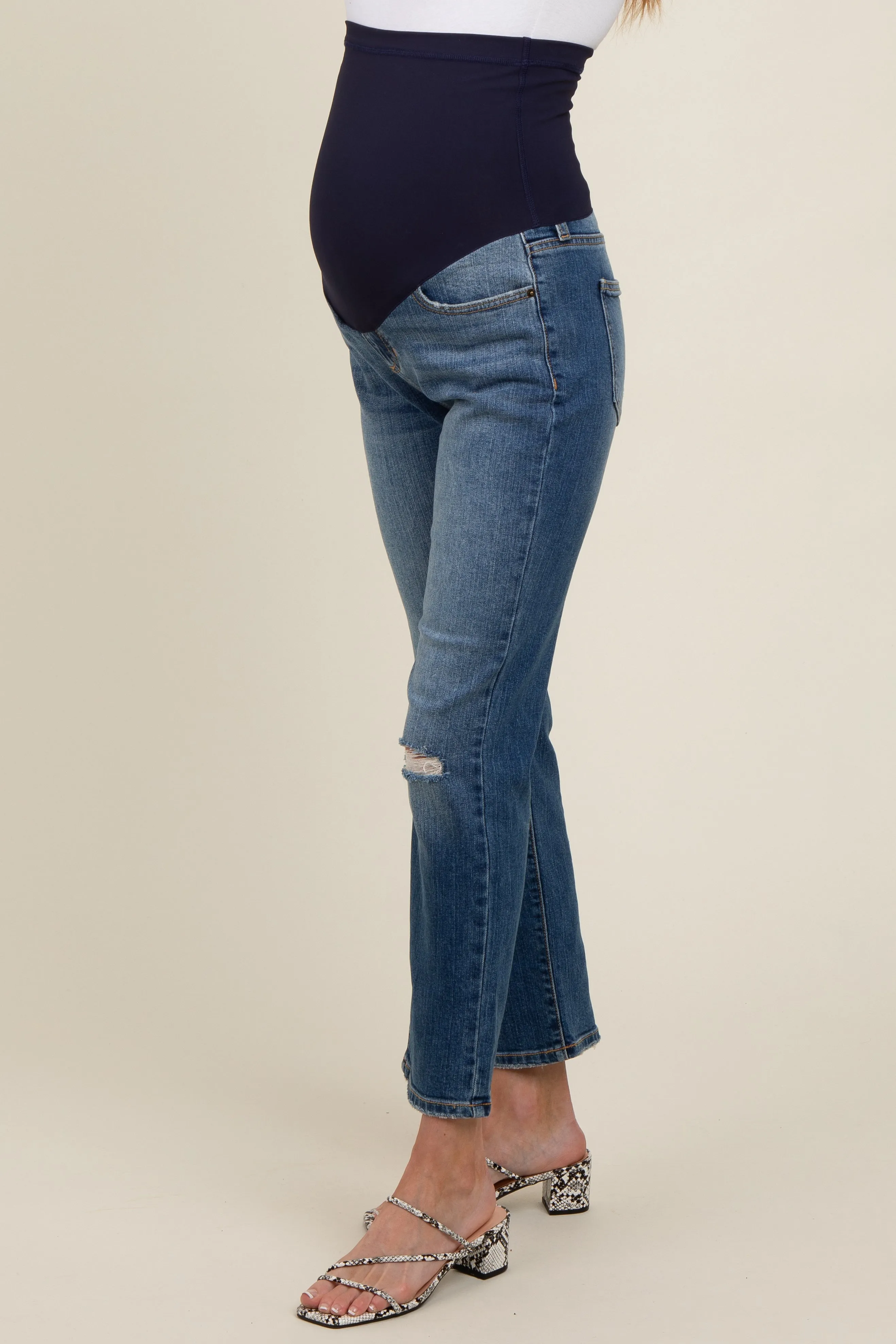 Blue Distressed Knee Slim Fit Maternity Jeans sold by Pinkblush product image thumbnail 4