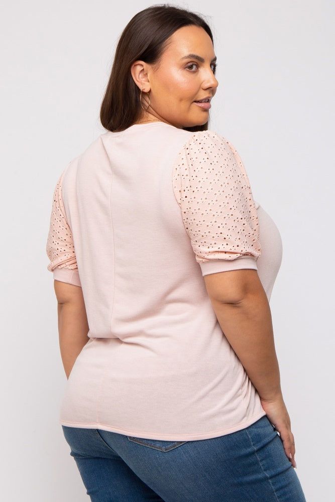 Light Pink Eyelet Lace Sleeve Plus Top sold by Pinkblush product image thumbnail 3