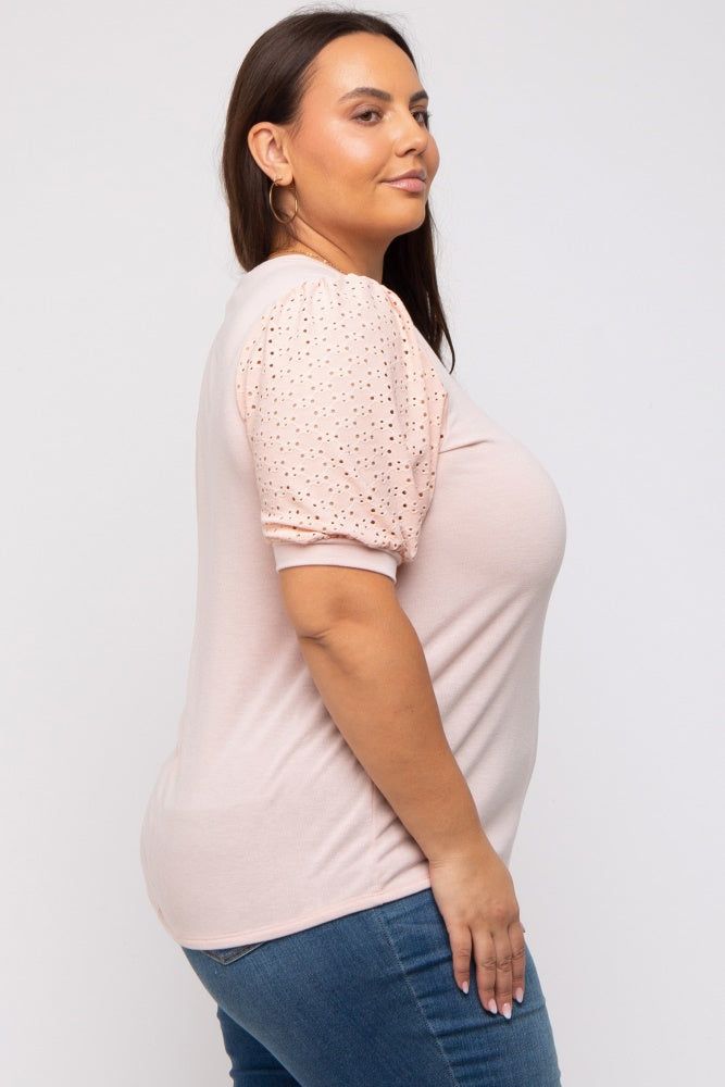Light Pink Eyelet Lace Sleeve Plus Top sold by Pinkblush product image thumbnail 2