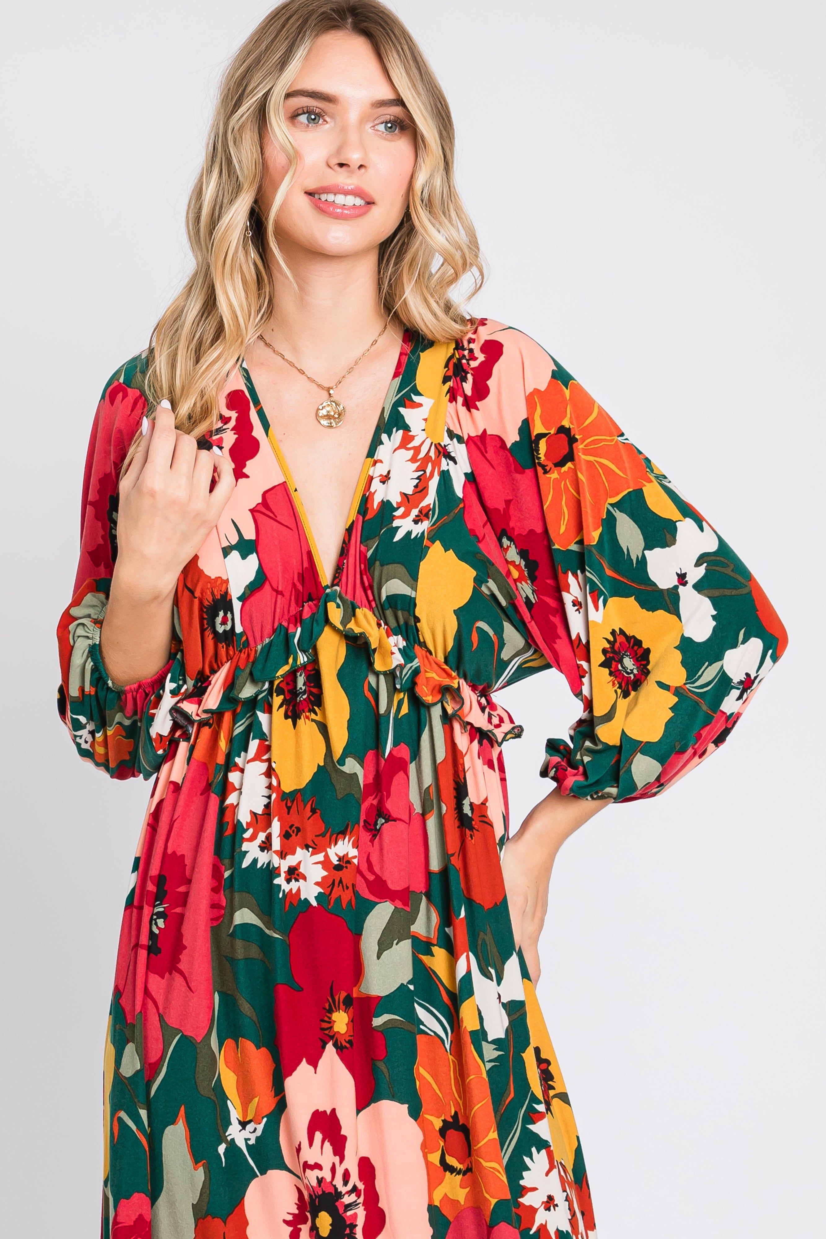 Forest Green Ruffle Accent Maxi Dress sold by Pinkblush product image thumbnail 4