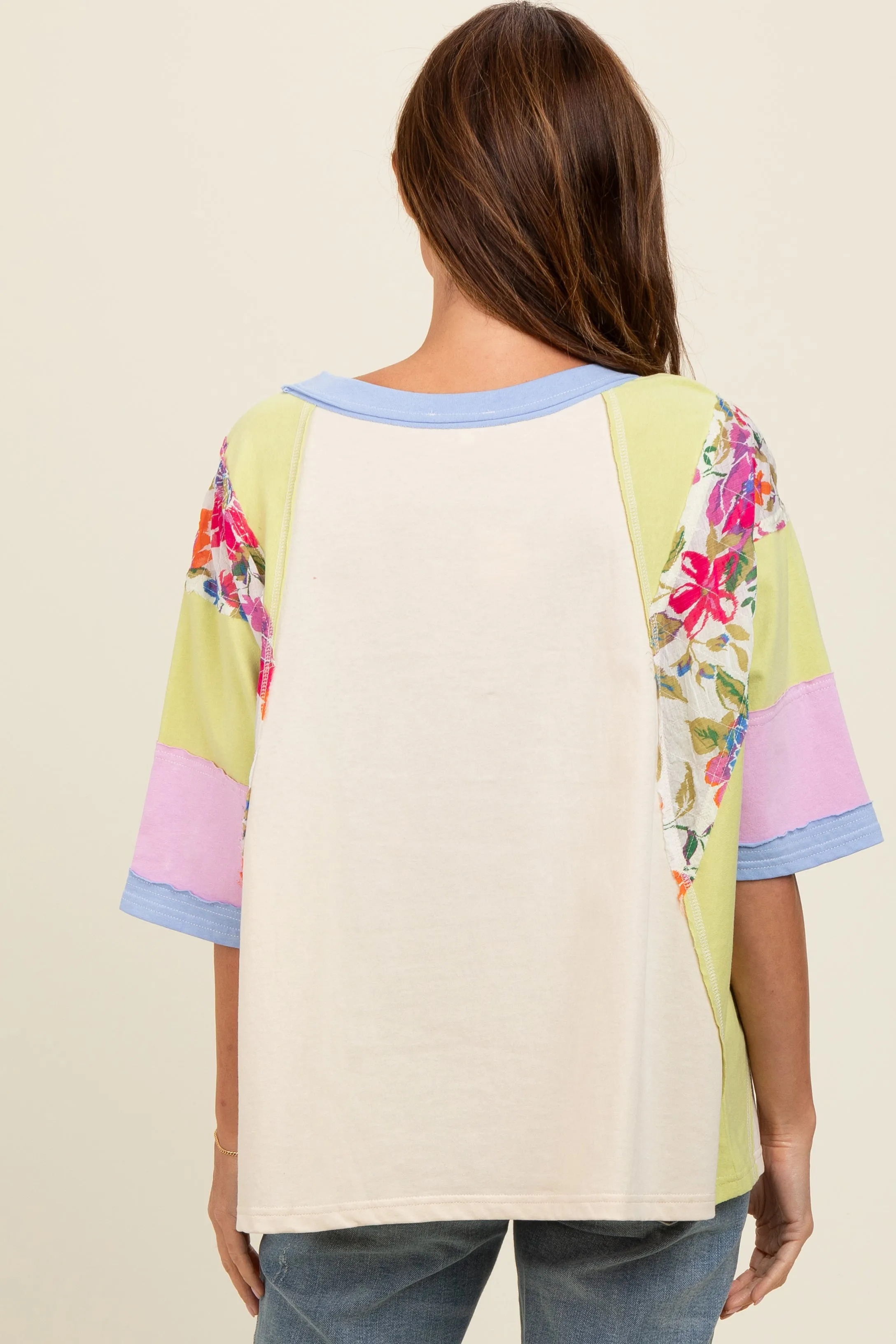 Lime Floral Colorblock Raw Hem Oversized Top sold by Pinkblush product image thumbnail 4