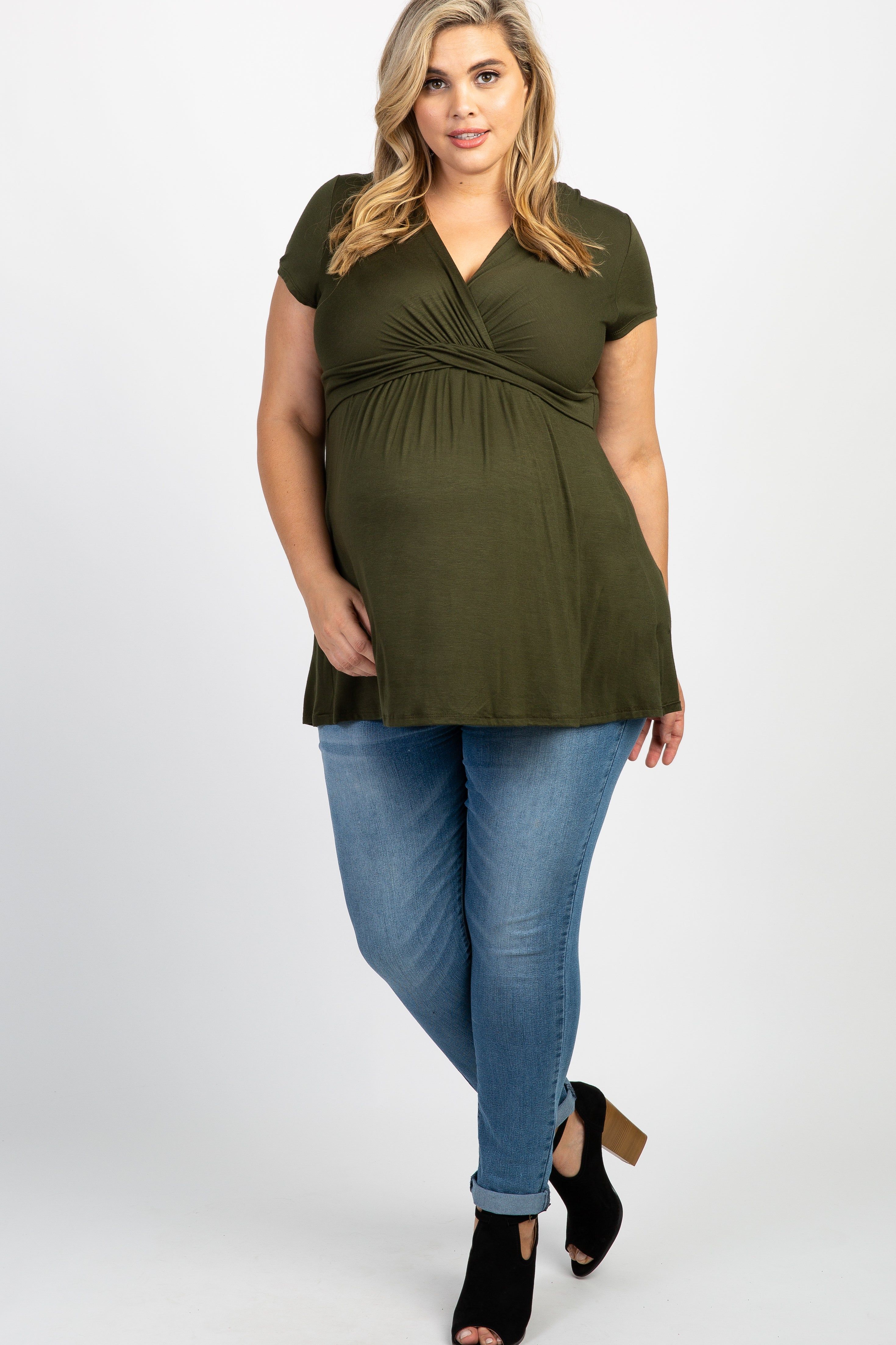 PinkBlush Olive Draped Front Plus Maternity/Nursing Top sold by Pinkblush product image thumbnail 4