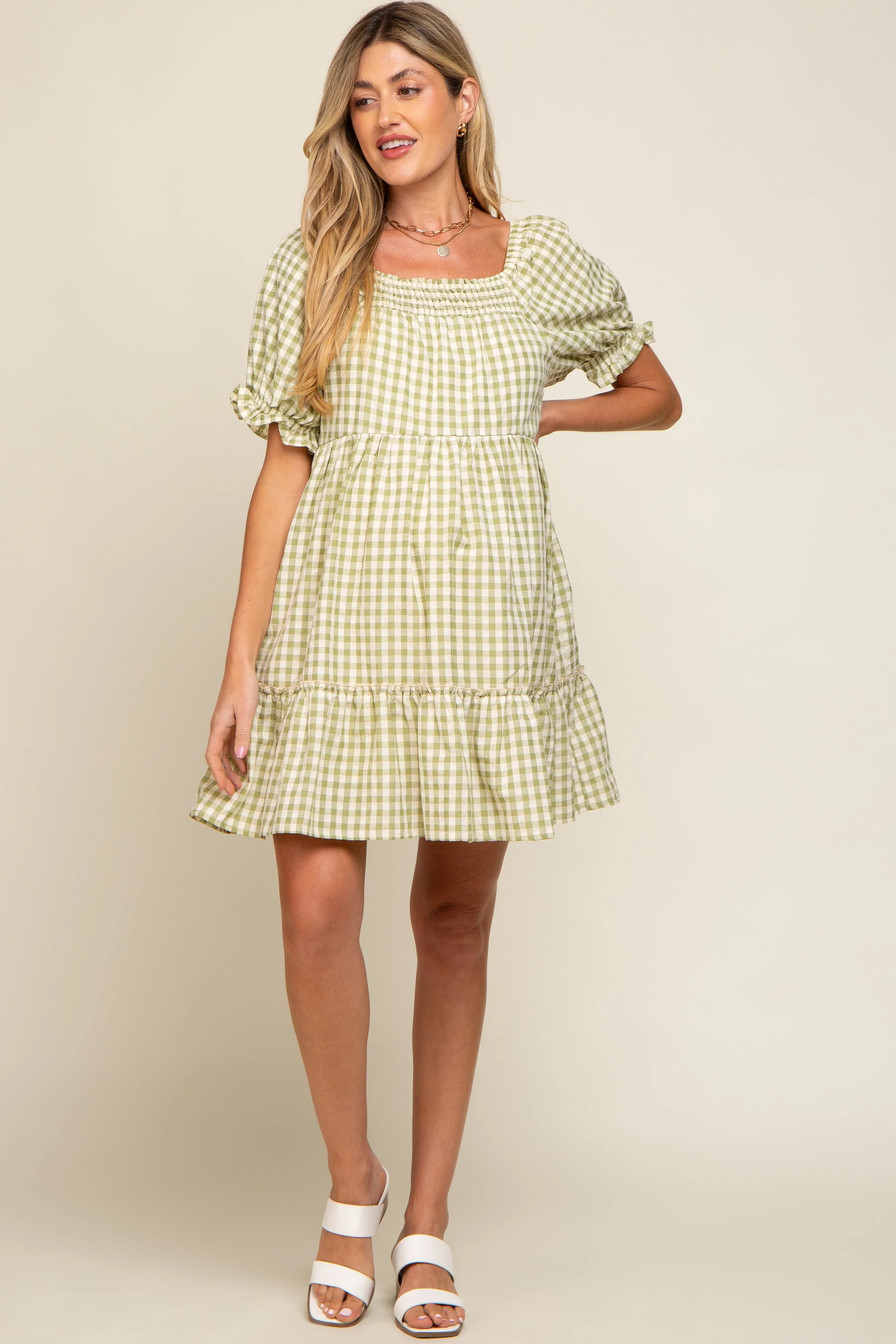 Sage Gingham Tiered Maternity Dress sold by Pinkblush product image thumbnail 4