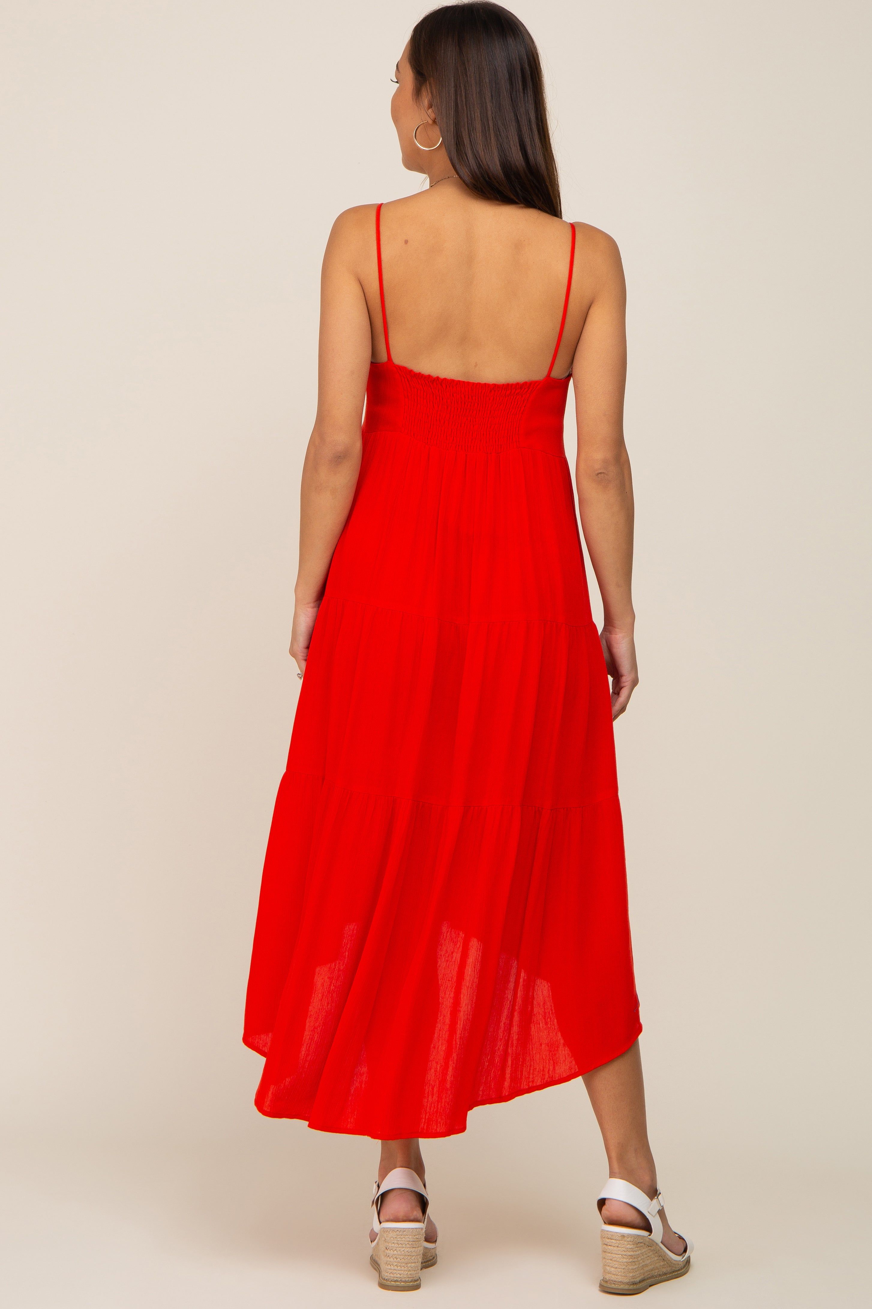 Red Square Neck Tiered Hi-Low Maternity Midi Dress sold by Pinkblush product image thumbnail 4