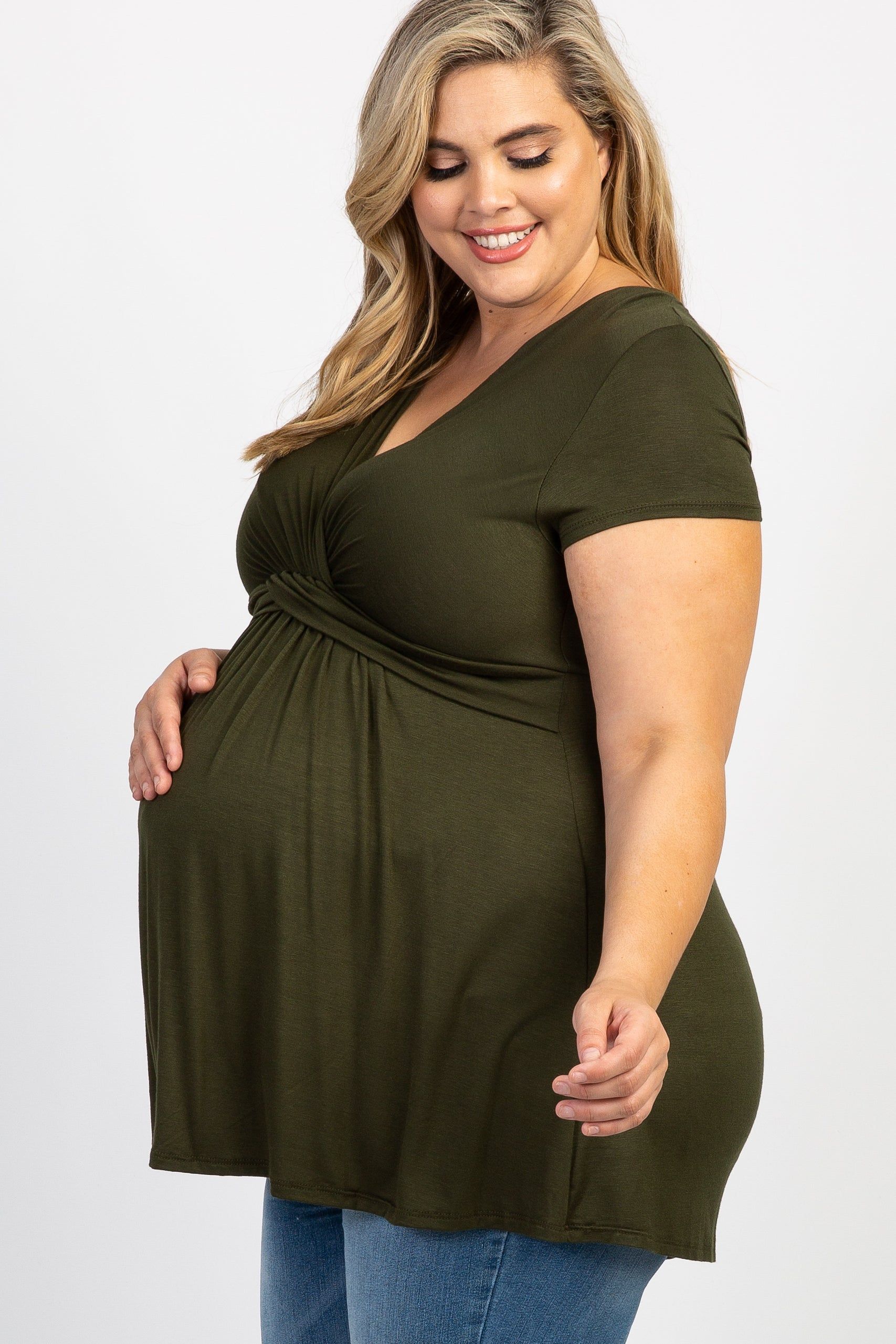 PinkBlush Olive Draped Front Plus Maternity/Nursing Top sold by Pinkblush product image thumbnail 2