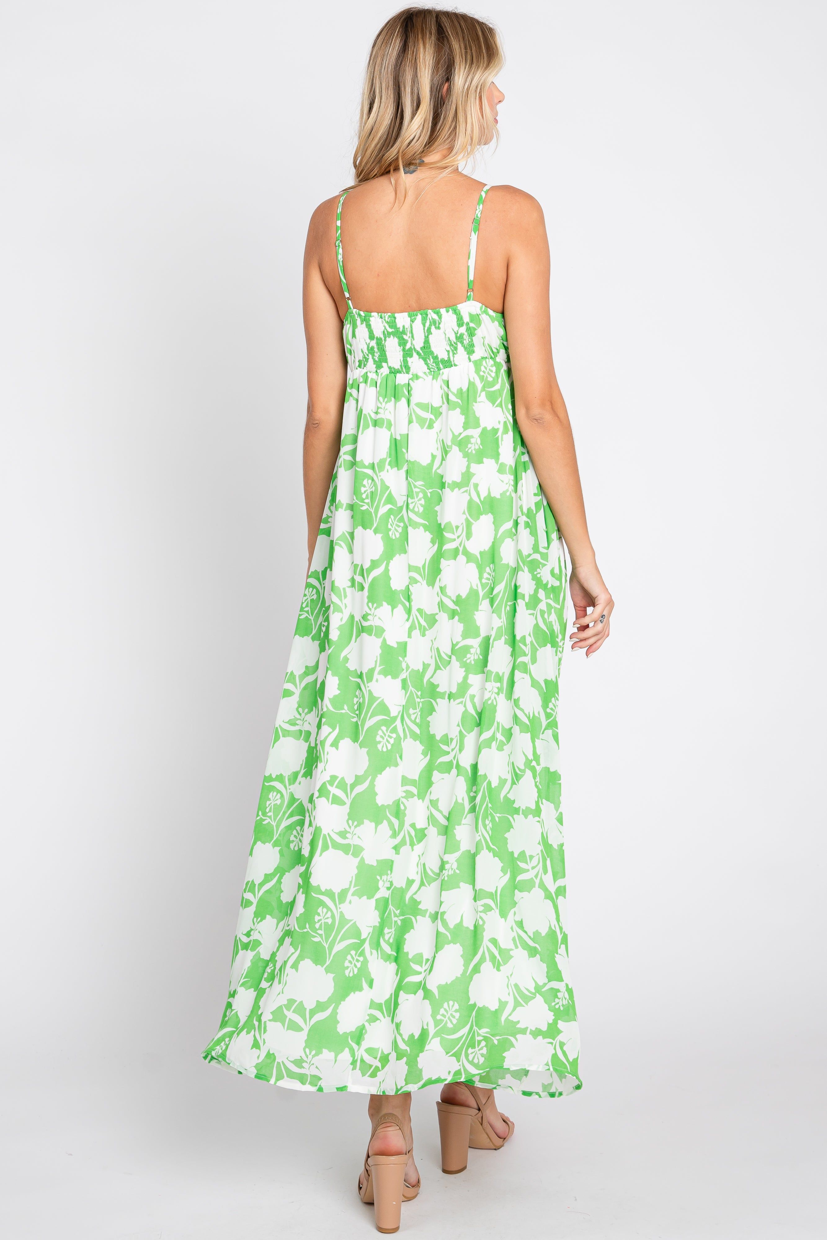 Green Floral Chiffon Deep V-Neck Sleeveless Maxi Dress sold by Pinkblush product image thumbnail 3