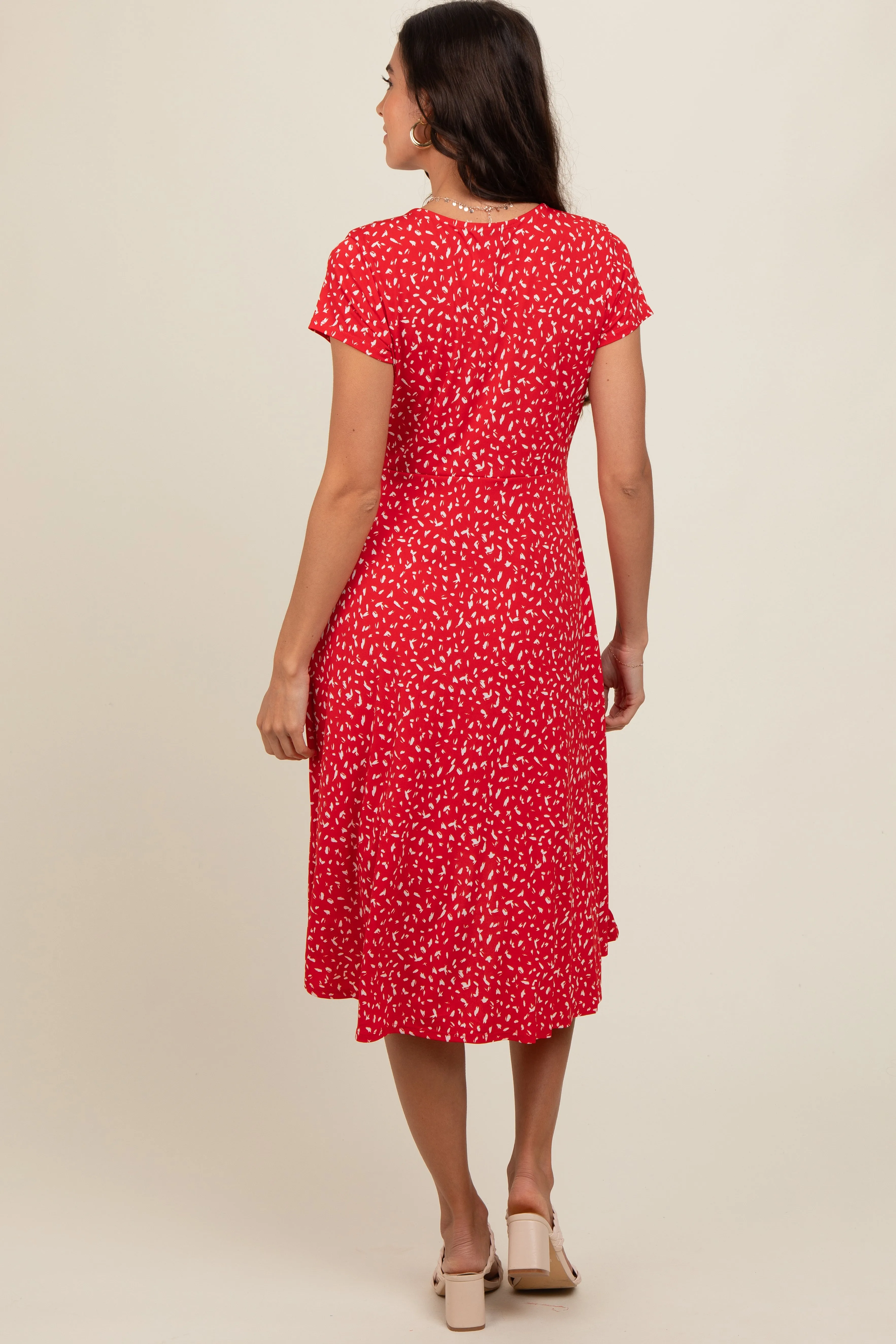 Red Printed Short Sleeve Wrap Midi Dress sold by Pinkblush product image thumbnail 4