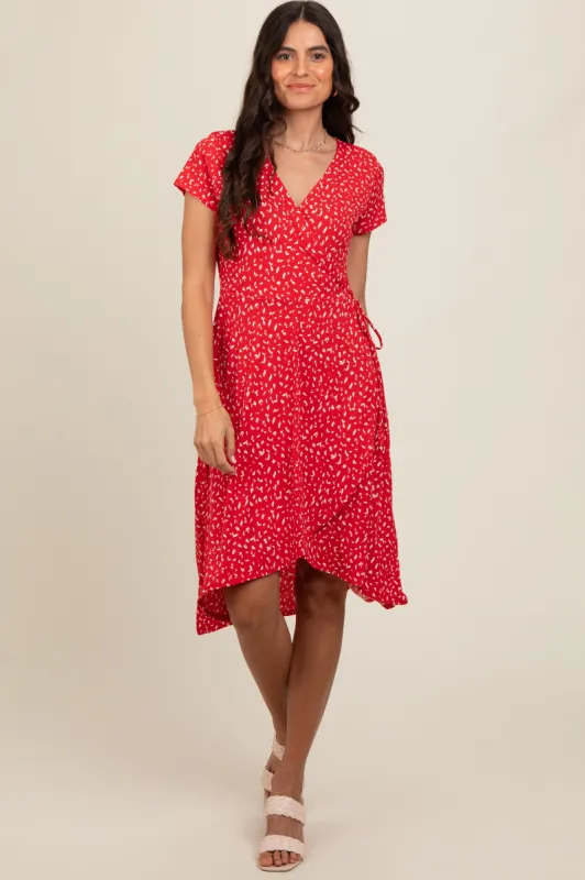 Red Printed Short Sleeve Wrap Midi Dress sold by Pinkblush