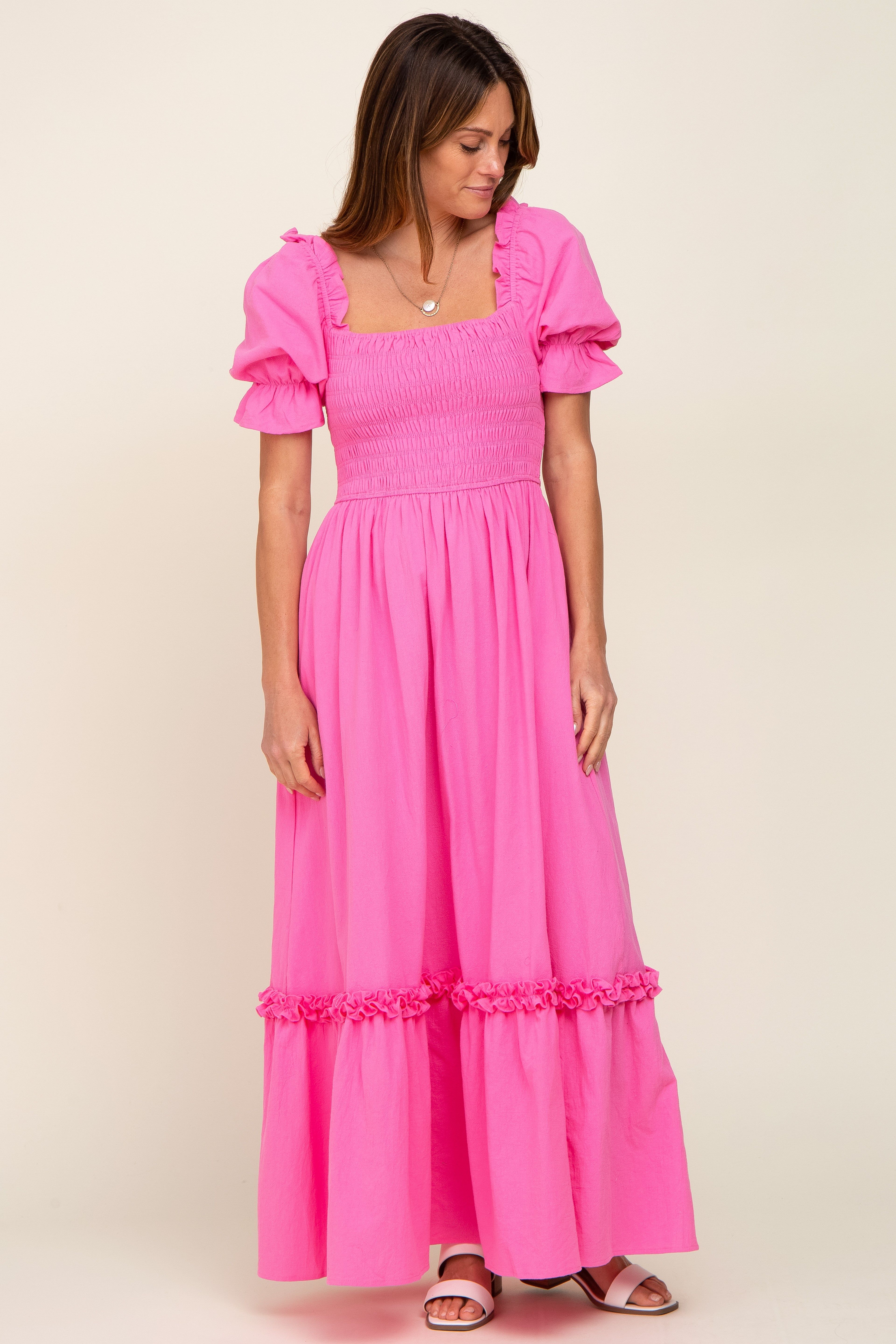 Hot Pink Puff Sleeve Ruffle Accent Maxi Dress sold by Pinkblush product image thumbnail 5