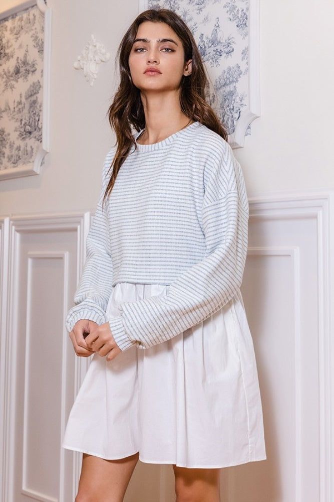 Blue Striped Top Contrast Oversized Dress sold by Pinkblush product image thumbnail 2