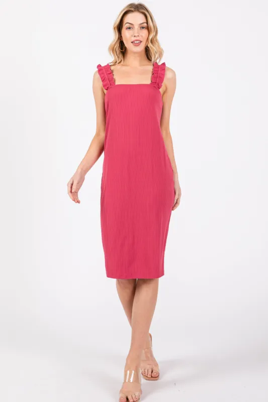 Magenta Ribbed Ruffle Strap Sleeveless Top sold by Pinkblush