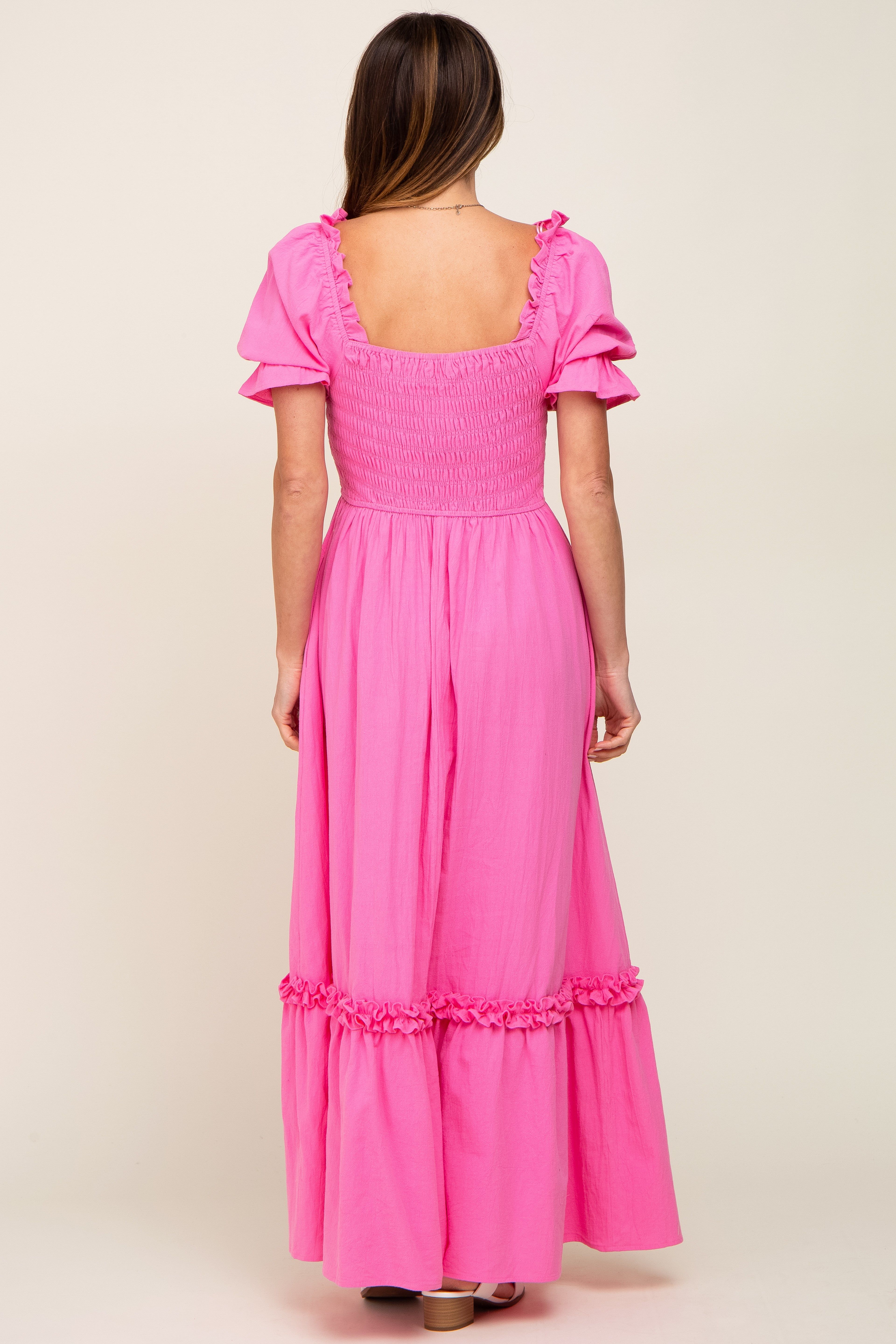 Hot Pink Puff Sleeve Ruffle Accent Maxi Dress sold by Pinkblush product image thumbnail 3