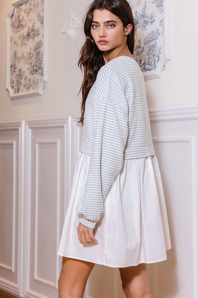 Blue Striped Top Contrast Oversized Dress sold by Pinkblush product image thumbnail 3