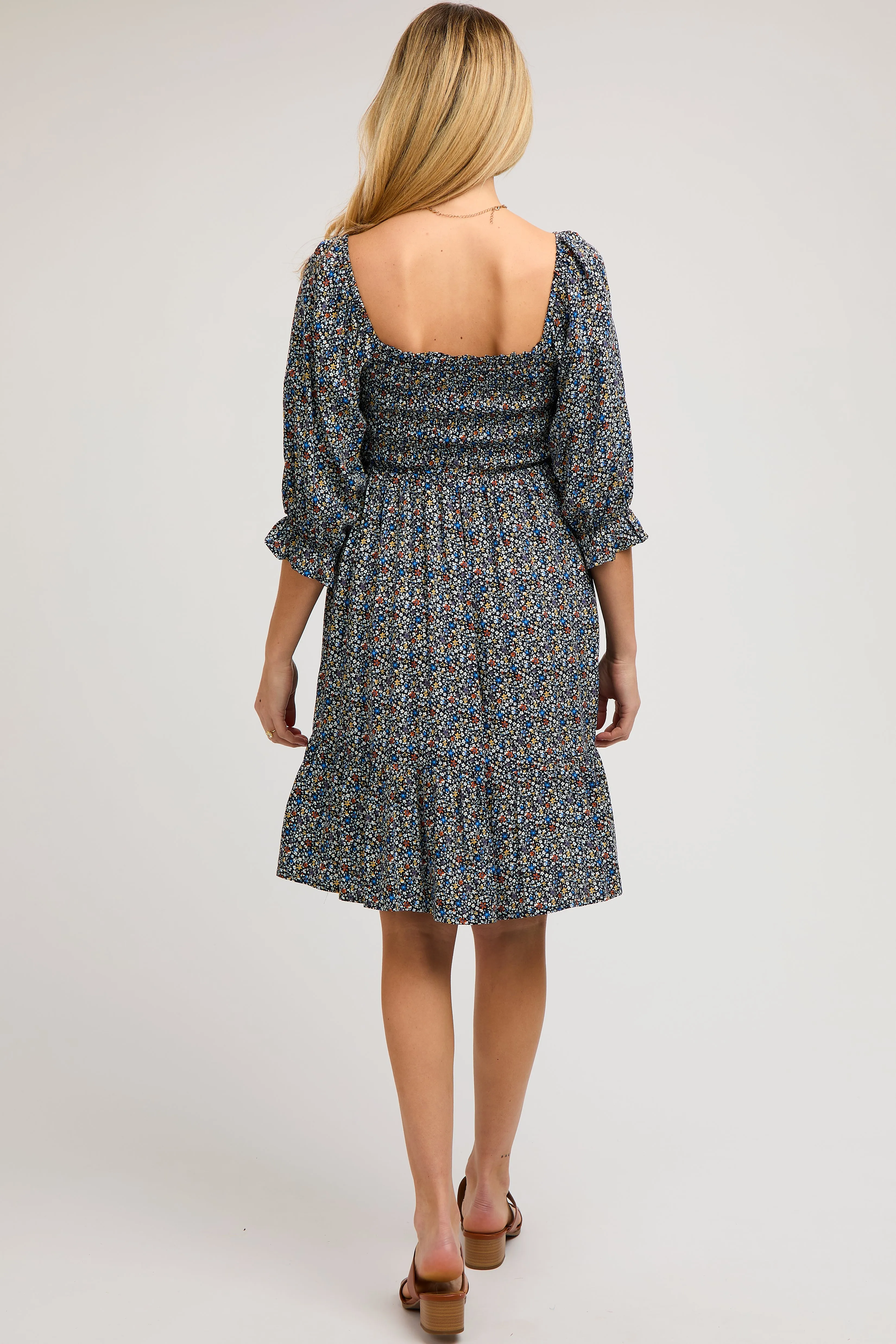 Navy Blue Floral Smocked Maternity Dress sold by Pinkblush product image thumbnail 4