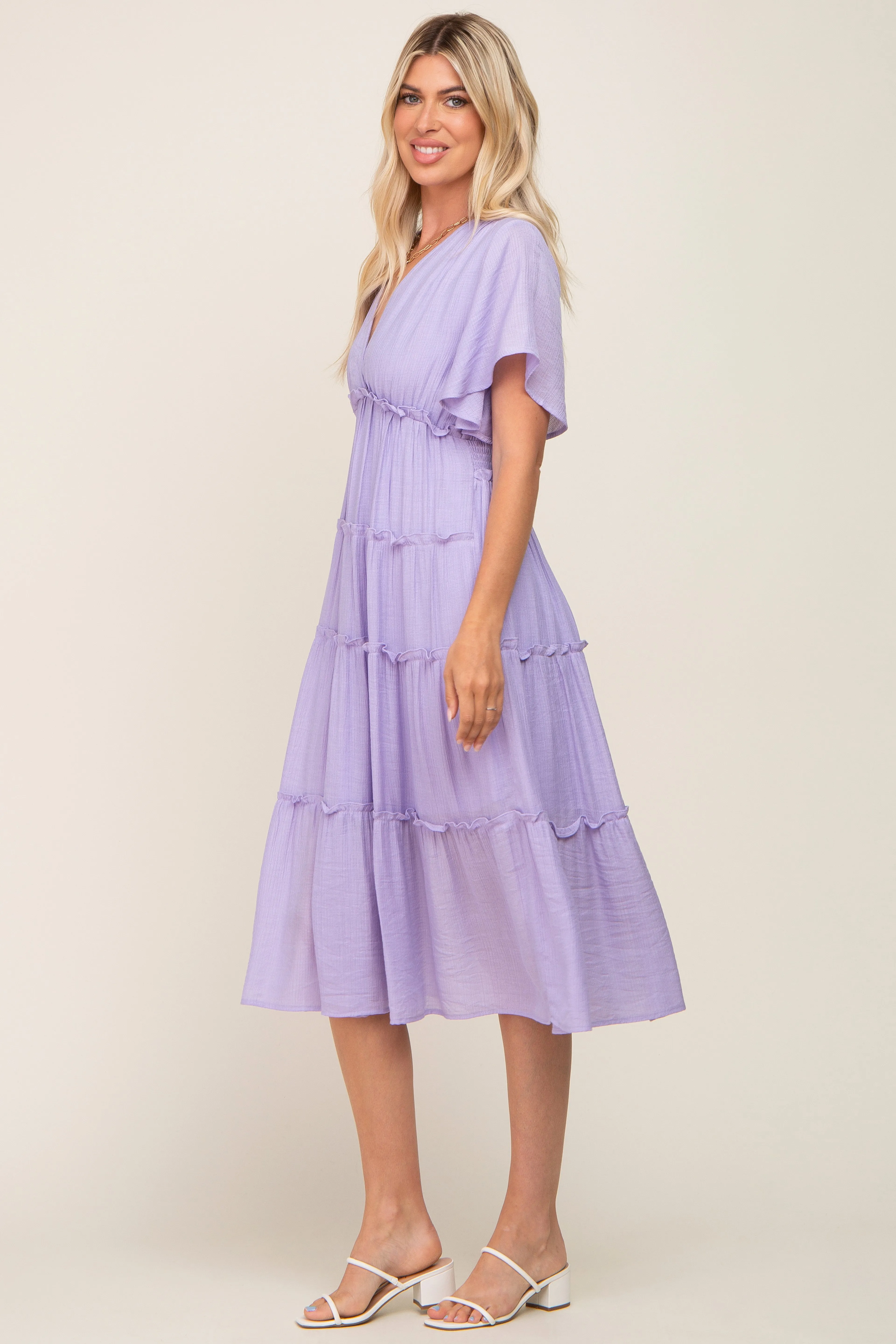 Lavender Ruffle Tiered V-Neck Midi Dress sold by Pinkblush product image thumbnail 2