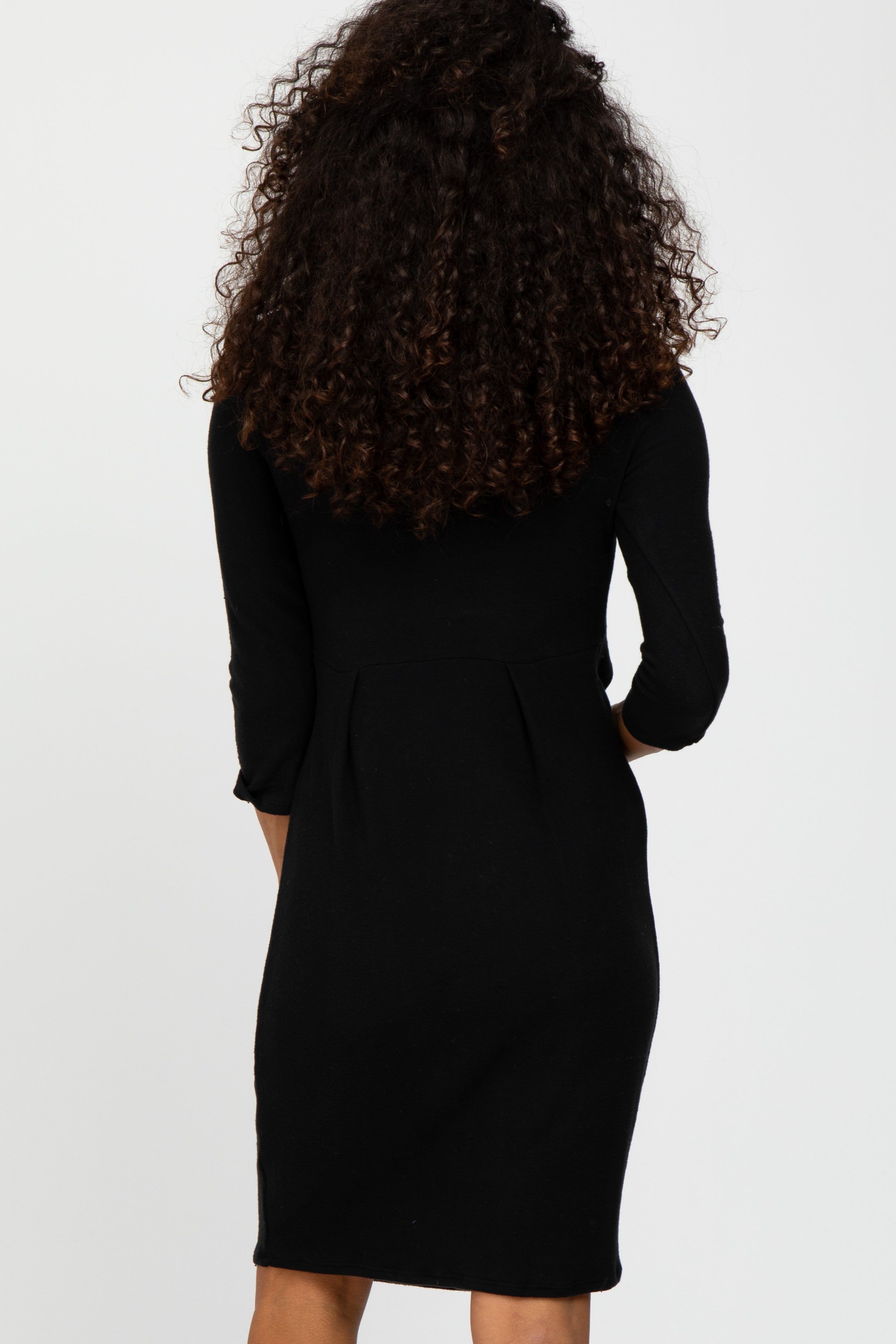 Black Brushed Mock Neck Fitted Dress sold by Pinkblush product image thumbnail 4