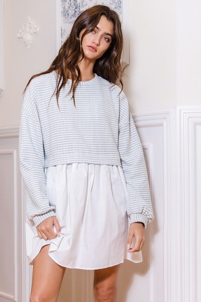 Blue Striped Top Contrast Oversized Dress sold by Pinkblush