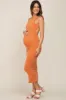Rust Ribbed Back Cutout Fitted Maternity Midi Dress sold by Pinkblush
