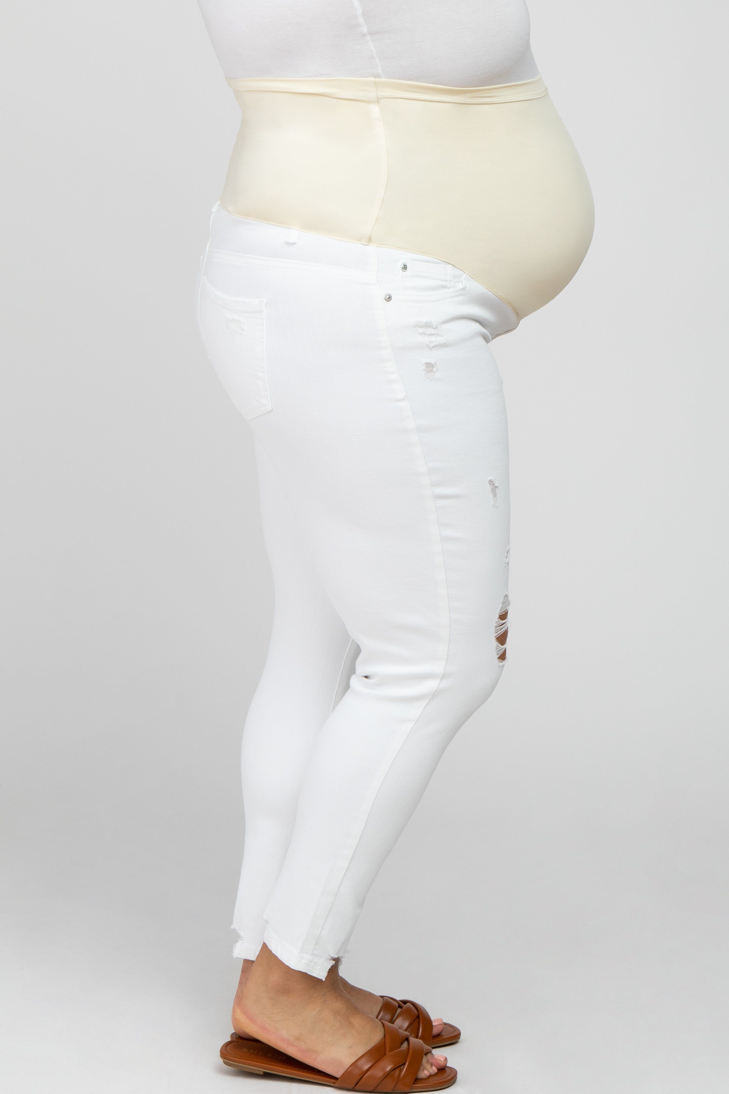 White Distressed Plus Maternity Jeans sold by Pinkblush product image thumbnail 3