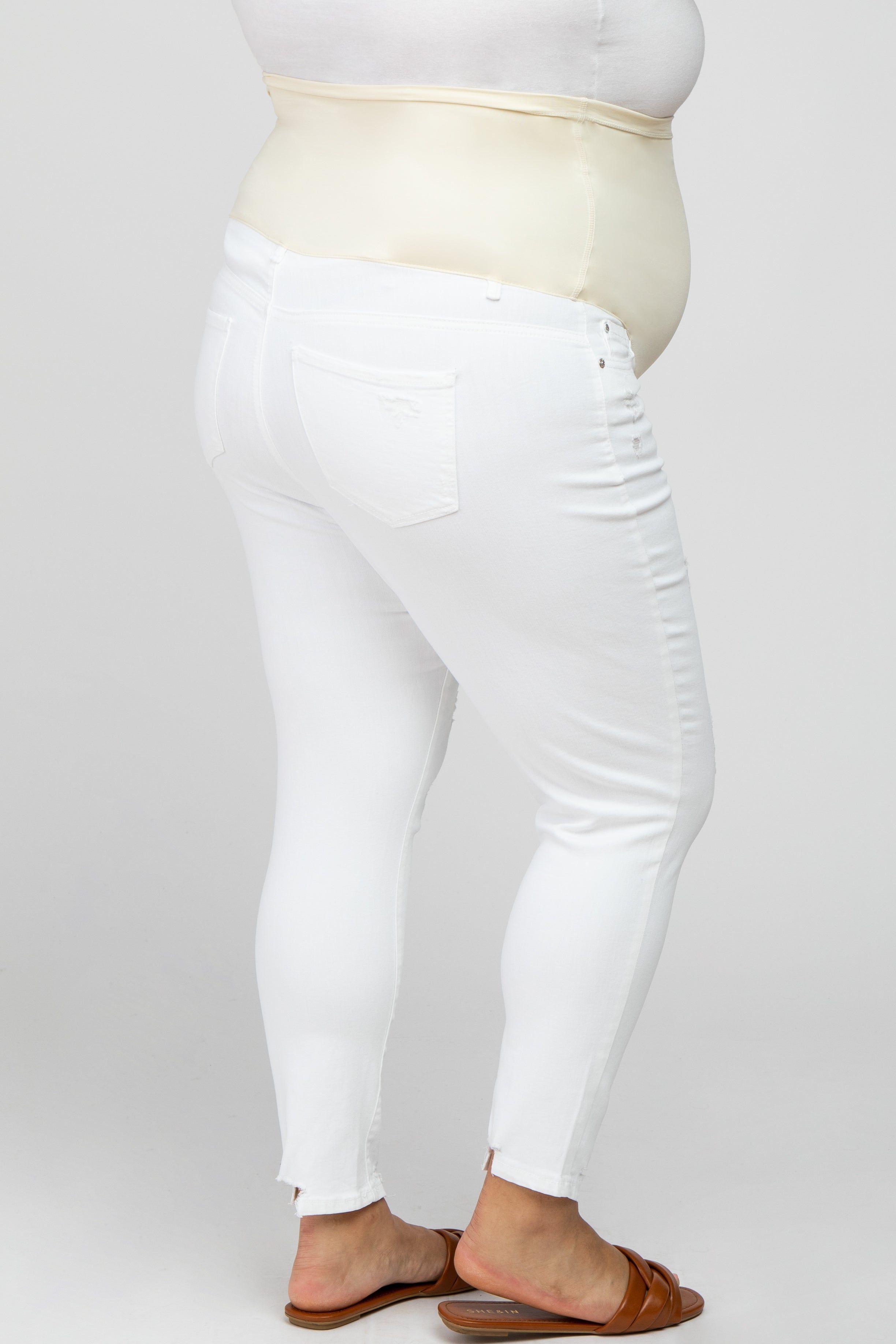 White Distressed Plus Maternity Jeans sold by Pinkblush product image thumbnail 4