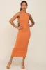 Rust Ribbed Back Cutout Fitted Maternity Midi Dress sold by Pinkblush
