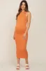 Rust Ribbed Back Cutout Fitted Maternity Midi Dress sold by Pinkblush