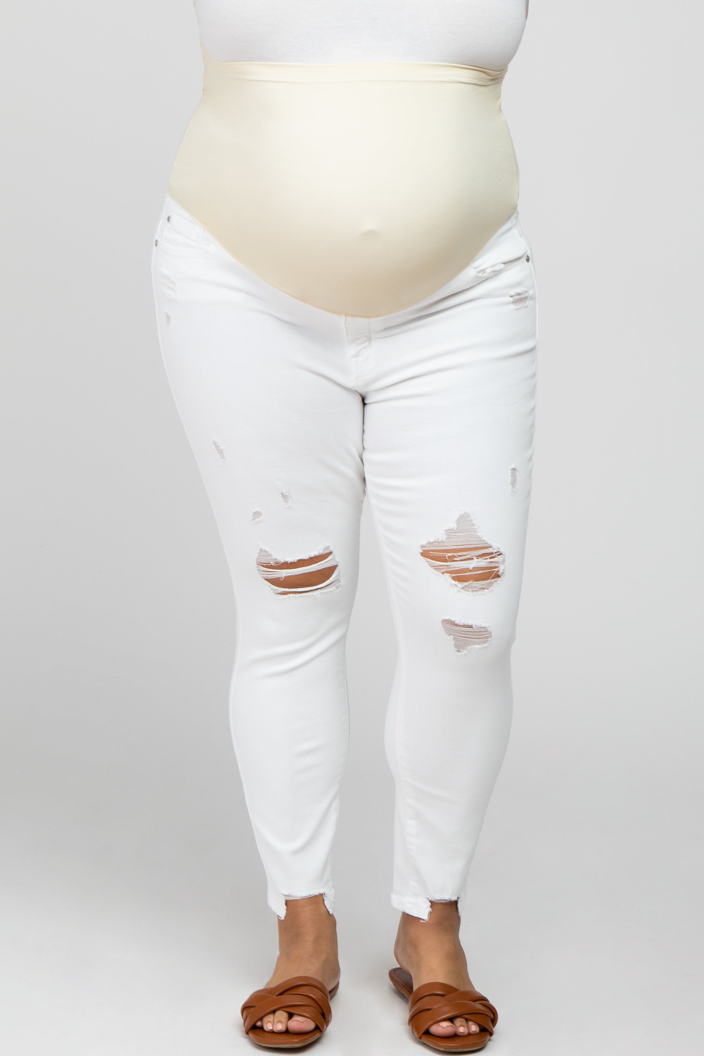 White Distressed Plus Maternity Jeans sold by Pinkblush product image thumbnail 2