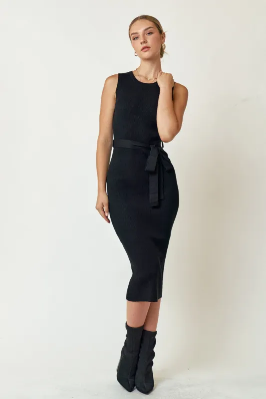 Black Rib Knit Sleeveless Midi Dress sold by Pinkblush