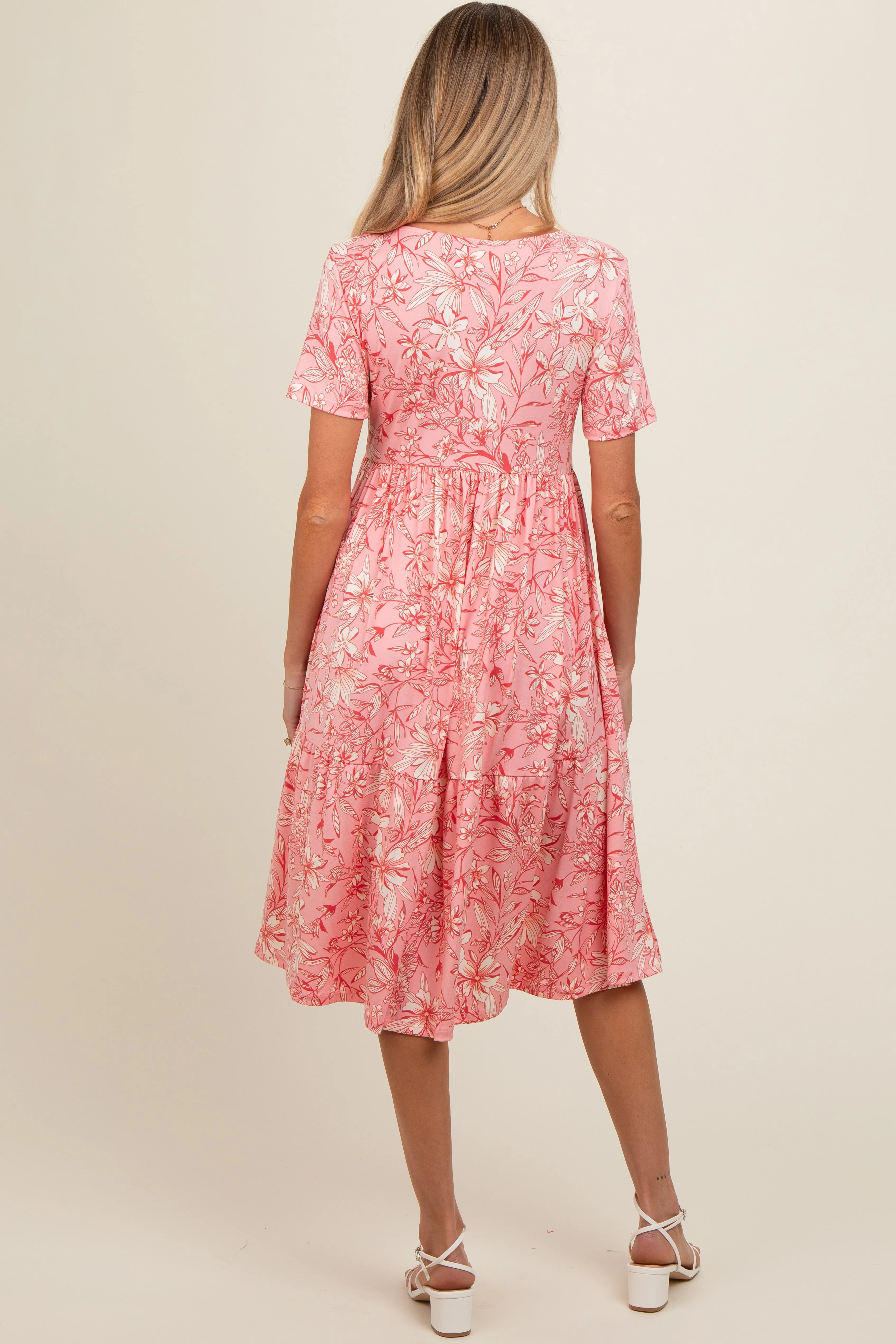Pink Floral Tiered Maternity Midi Dress sold by Pinkblush product image thumbnail 3