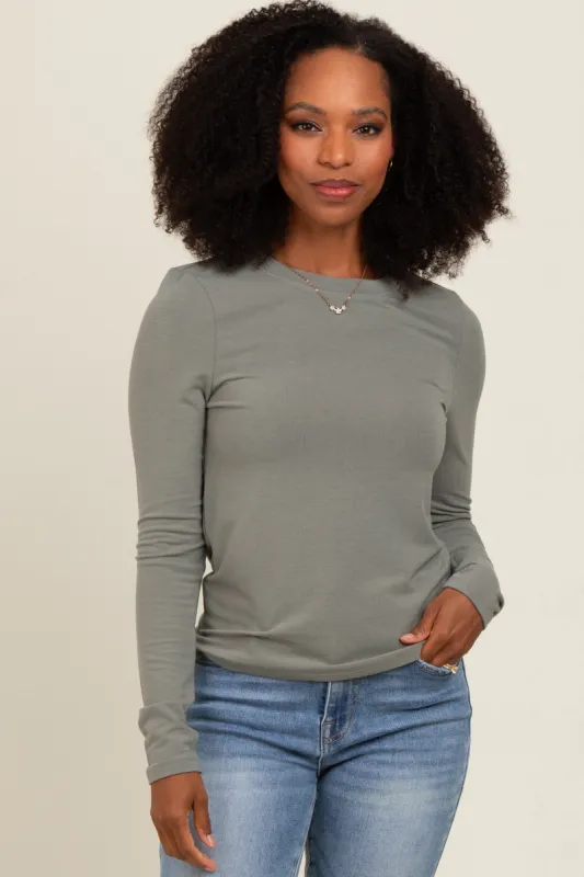 Olive Basic Fitted Long Sleeve Top sold by Pinkblush