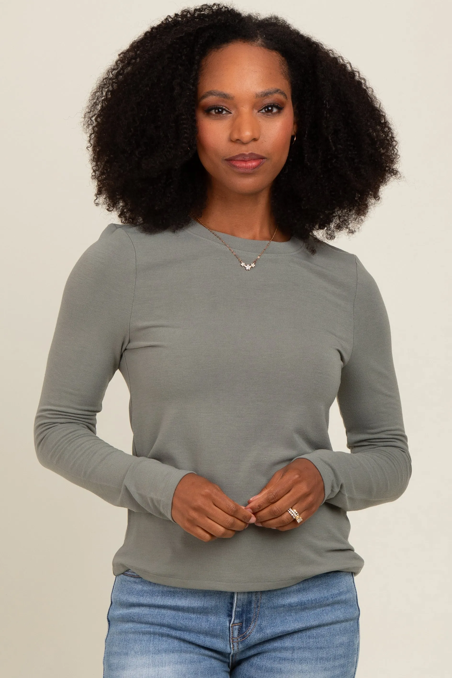 Olive Basic Fitted Long Sleeve Top sold by Pinkblush product image thumbnail 2