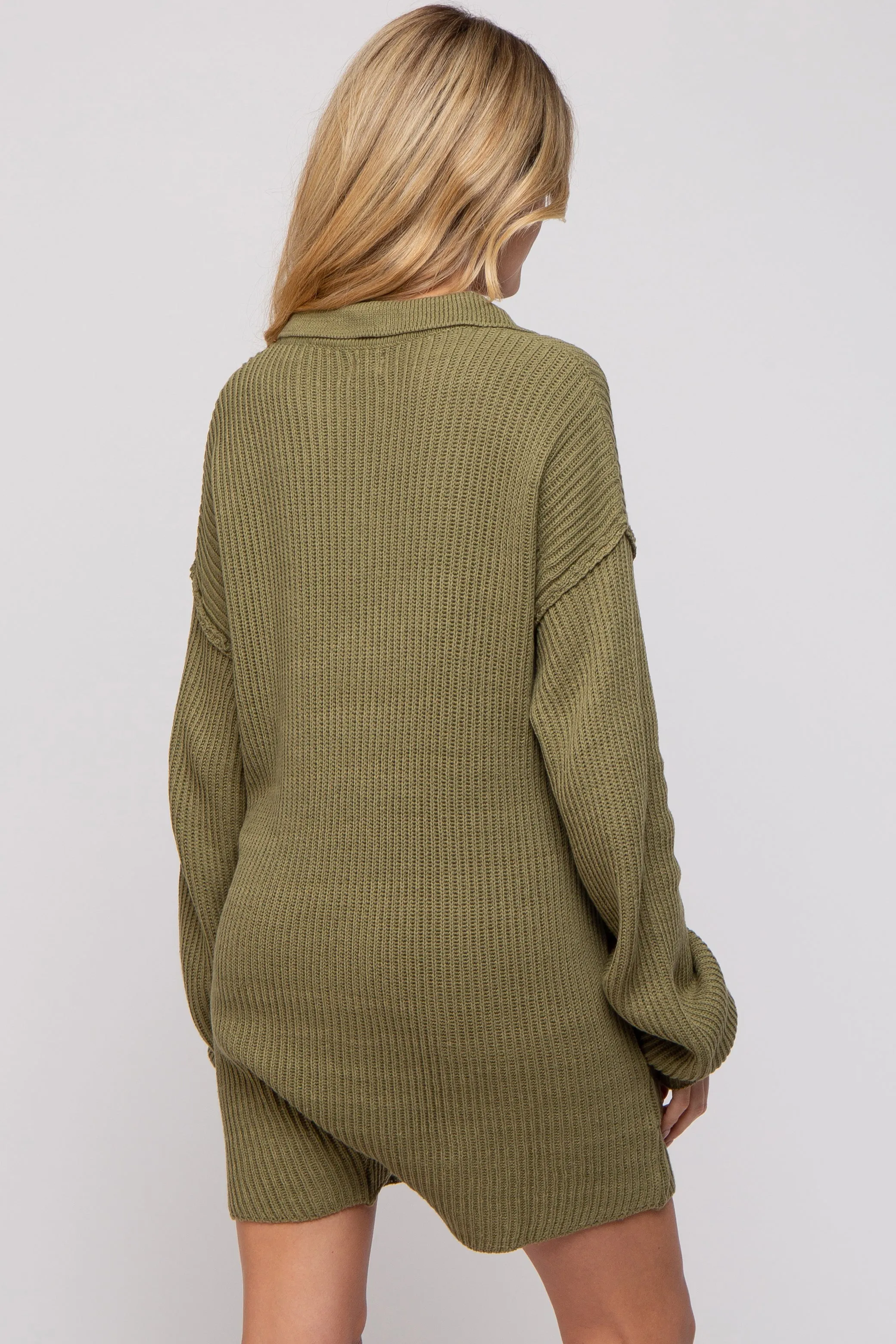 Olive Button Up Maternity Sweater Romper sold by Pinkblush product image thumbnail 4