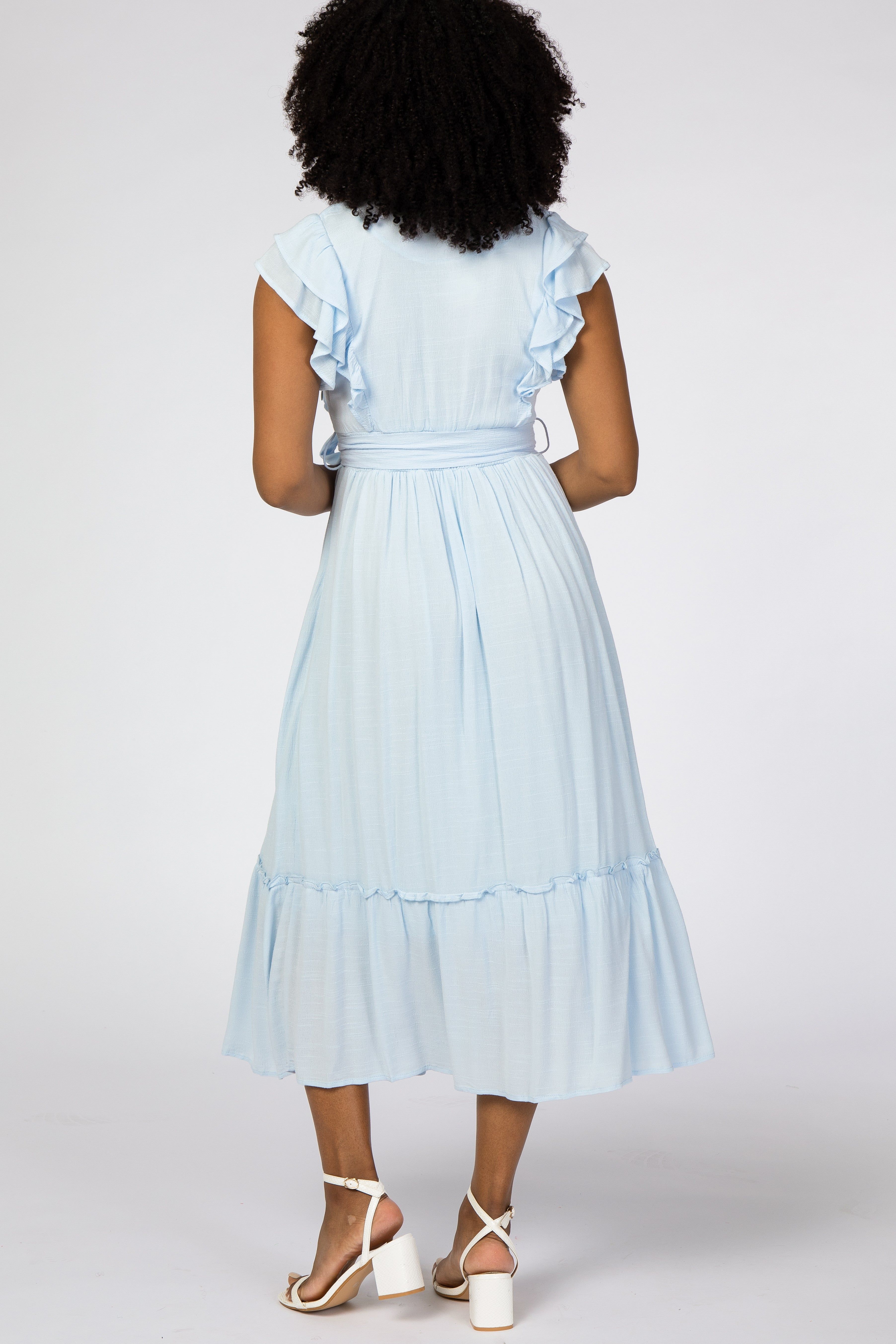 Light Blue Embroidered Waist Tie Ruffle Midi Dress sold by Pinkblush product image thumbnail 3