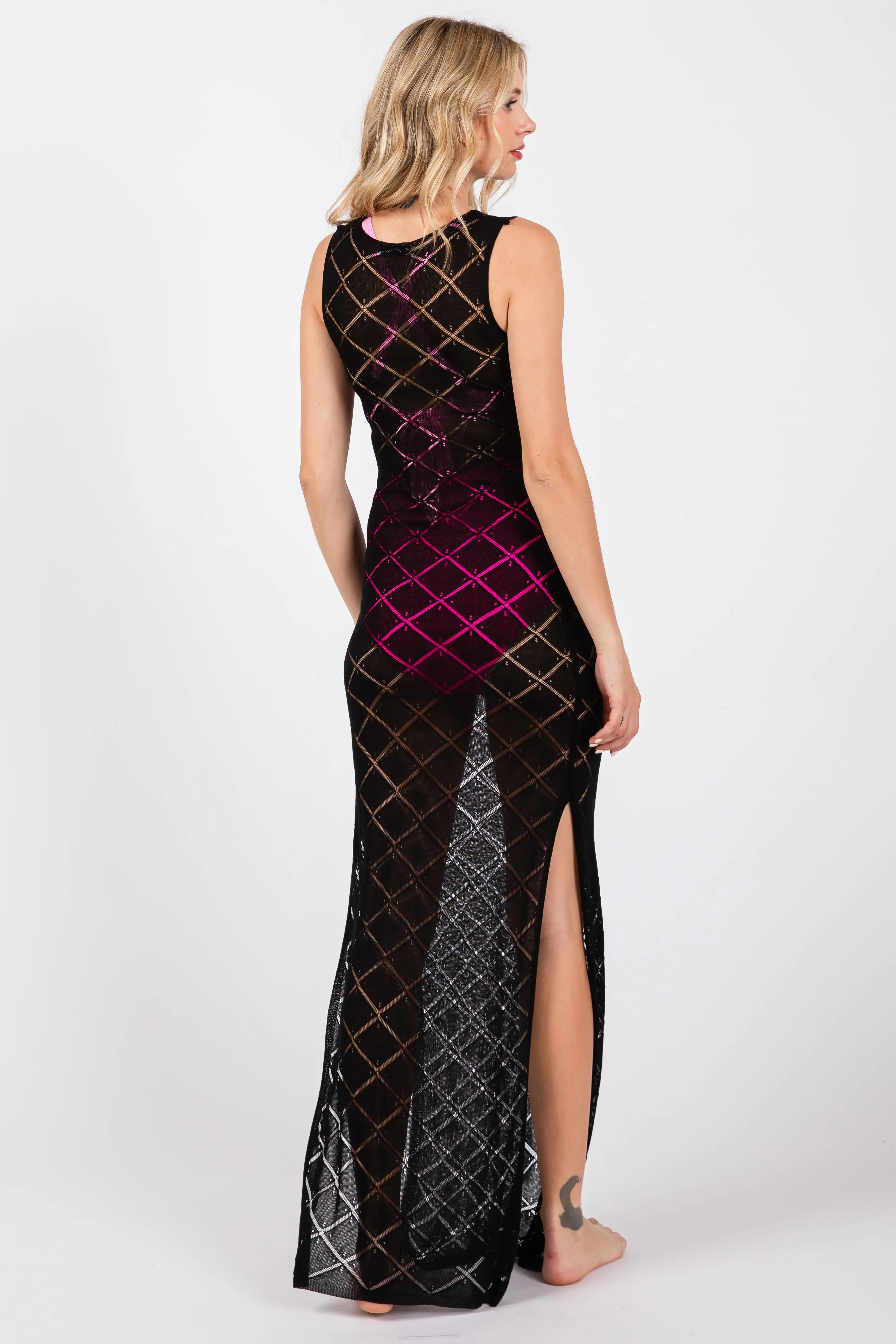 Black Sleeveless Crochet Double Side Slit Cover Up sold by Pinkblush product image thumbnail 3