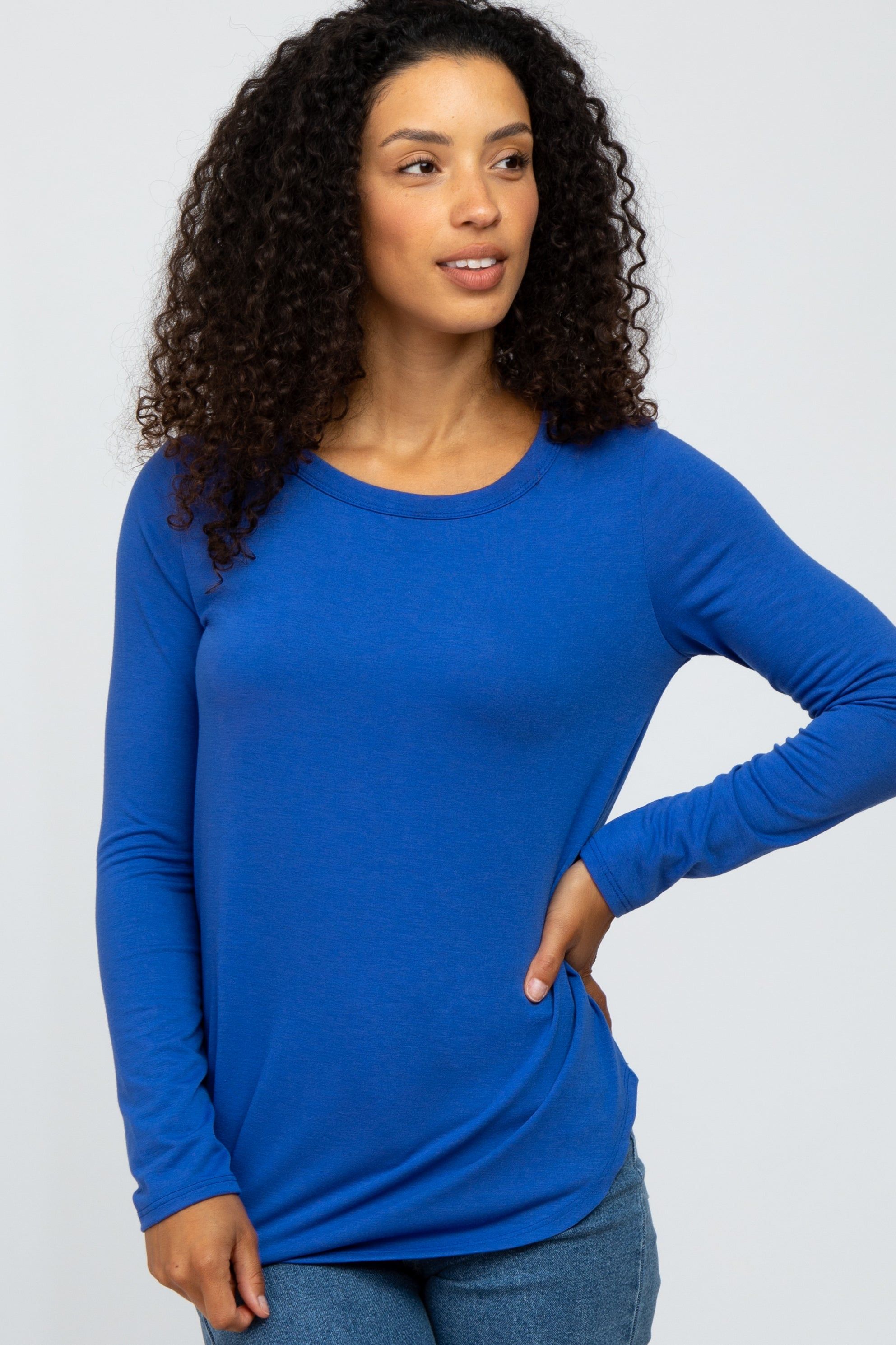 Royal Blue Basic Long Sleeve Top sold by Pinkblush