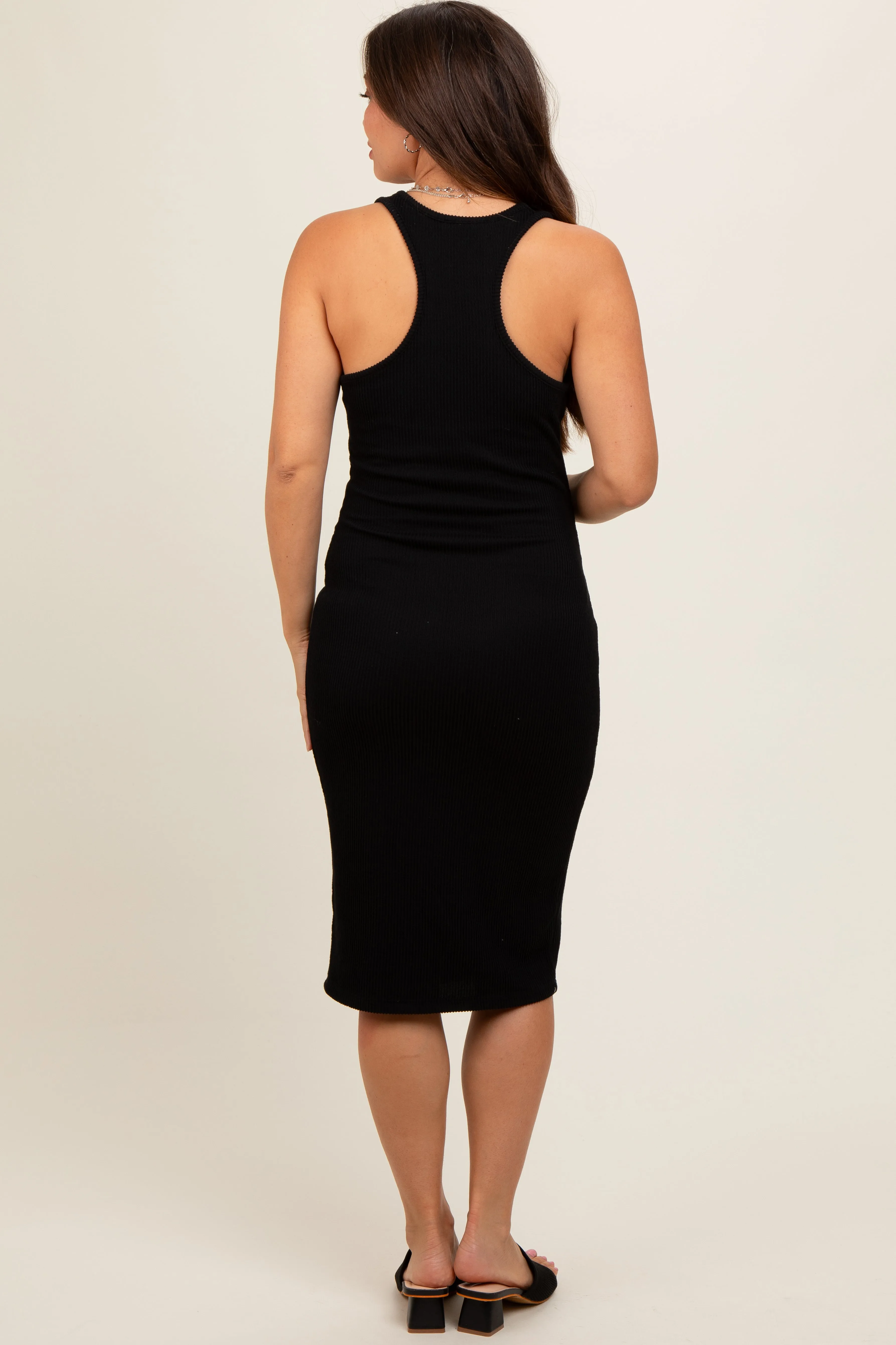 Black Ribbed Sleeveless Fitted Maternity Dress sold by Pinkblush product image thumbnail 3