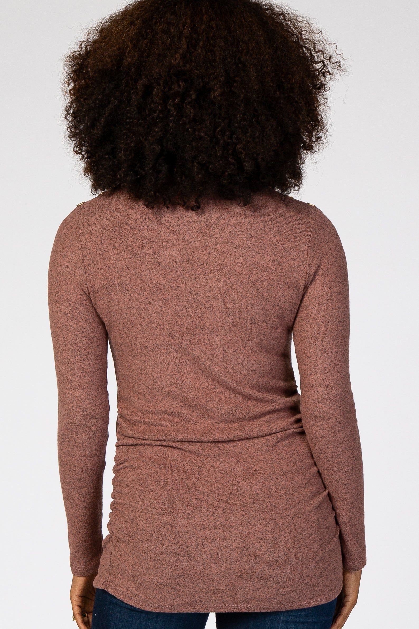 Mauve Soft Knit Button Shoulder Ruched Side Top sold by Pinkblush product image thumbnail 3