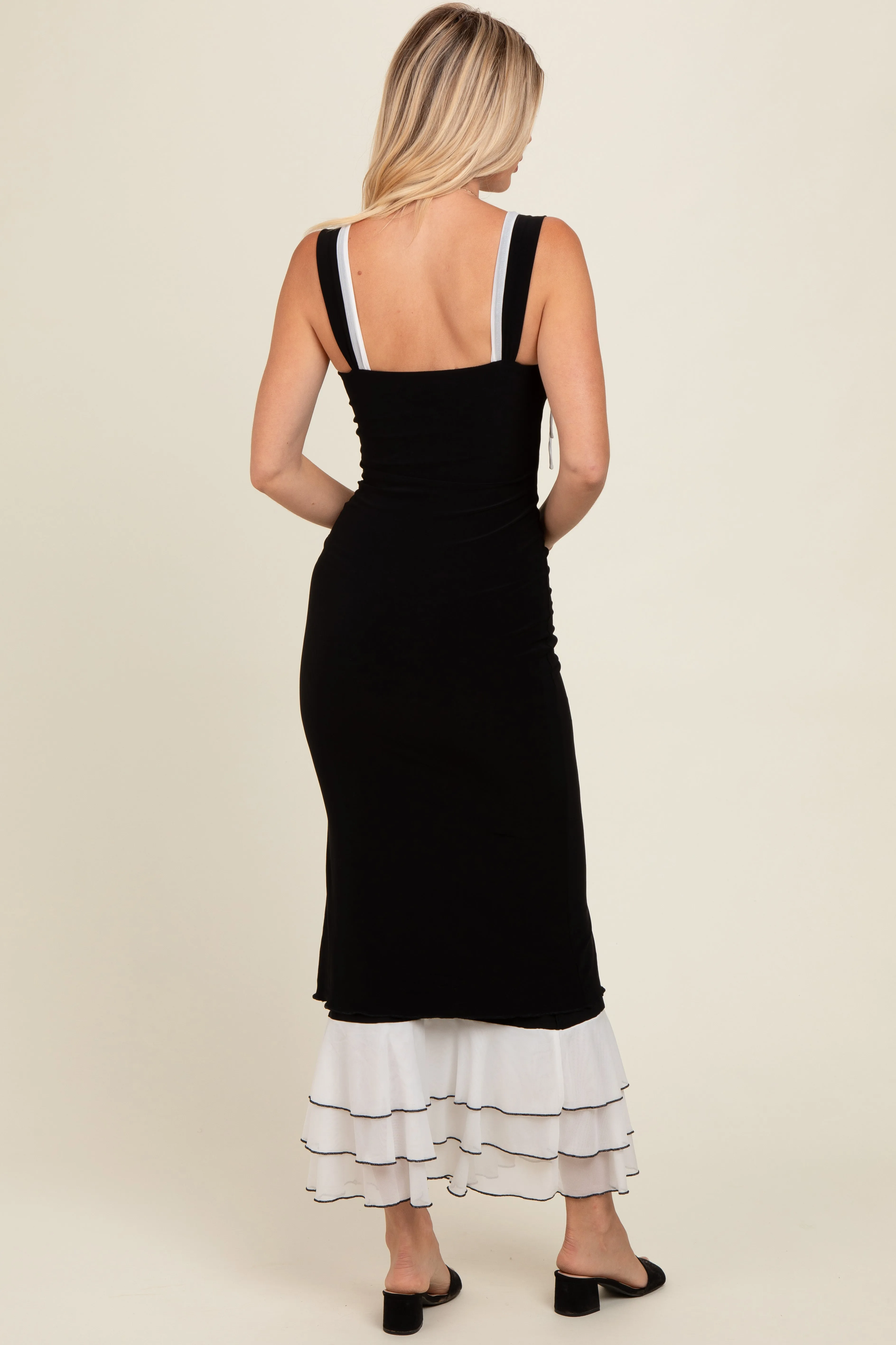 Black Shoulder Tie Layered Hem Maxi Dress sold by Pinkblush product image thumbnail 3