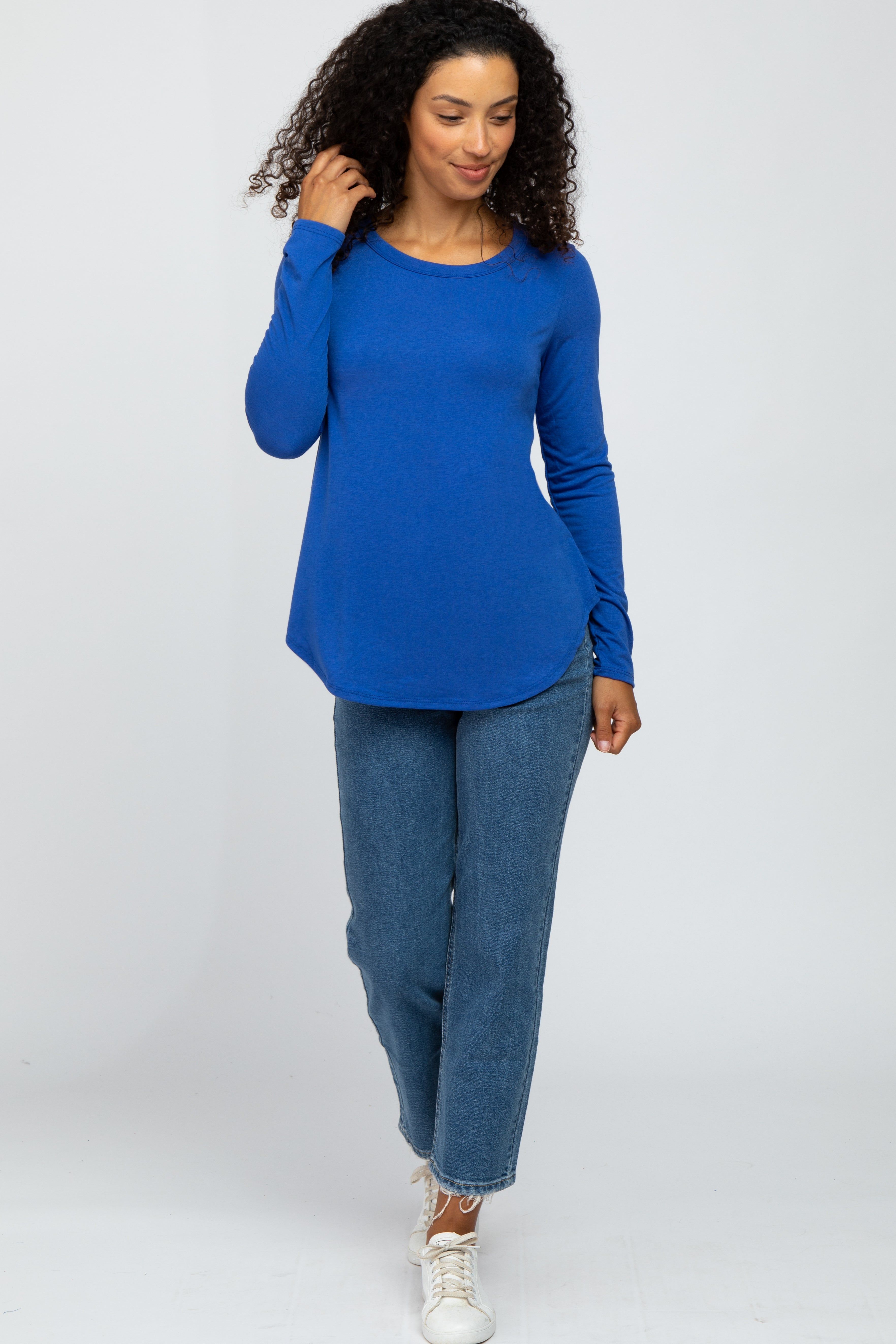Royal Blue Basic Long Sleeve Top sold by Pinkblush product image thumbnail 4