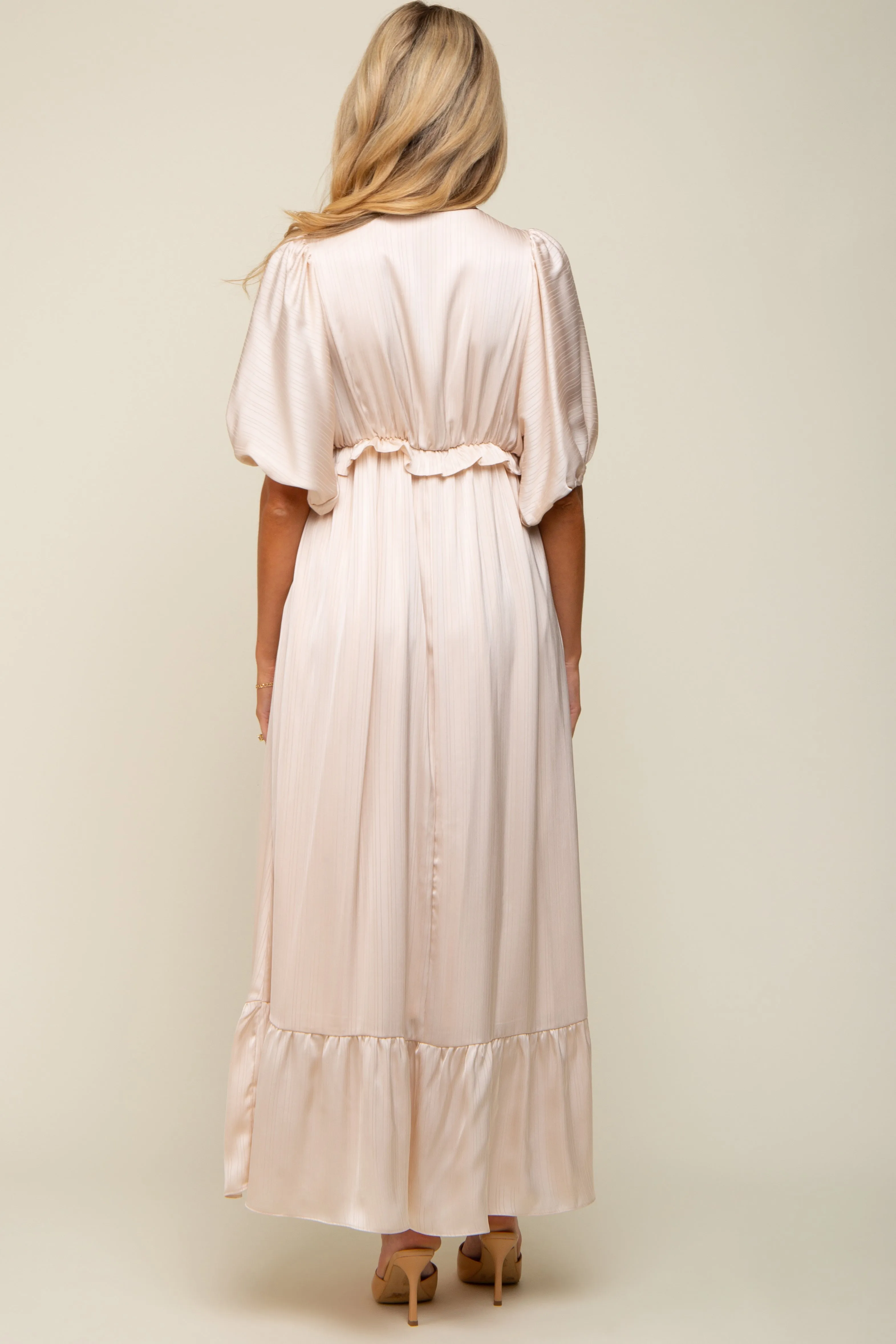 Beige Striped Ruffle Accent Maternity Maxi Dress sold by Pinkblush product image thumbnail 3